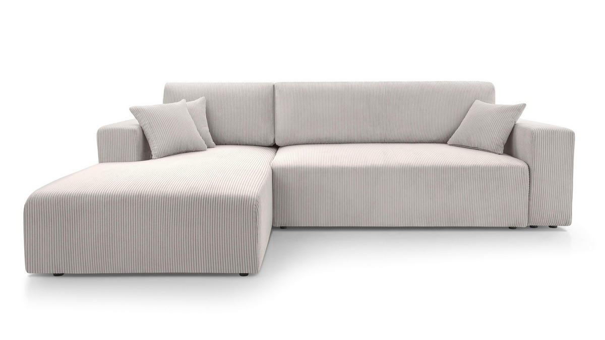 ECKSOFA L Form Catea Weiß 279/145/84 cm Links mit Schlaffunktion - Creme/Schwarz, Kunststoff/Textil (145/279cm) - AX Living