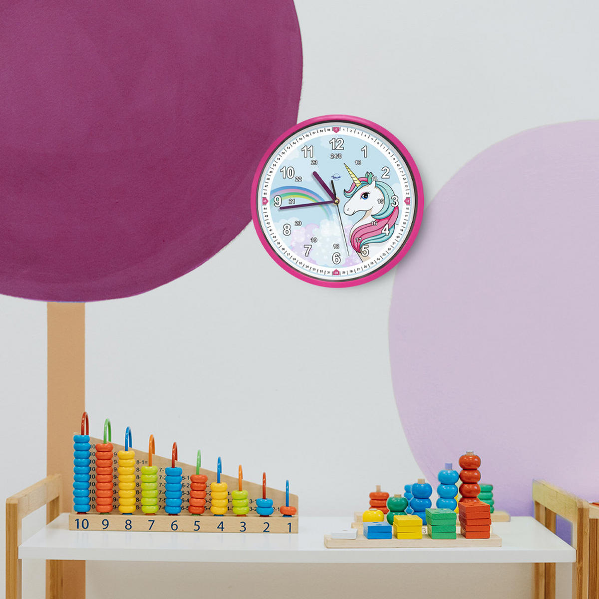 KINDERWANDUHR Einhorn - die Wanduhr für Kinder in Pink - Pink, Kunststoff (3.8/29/29cm) - Bruni