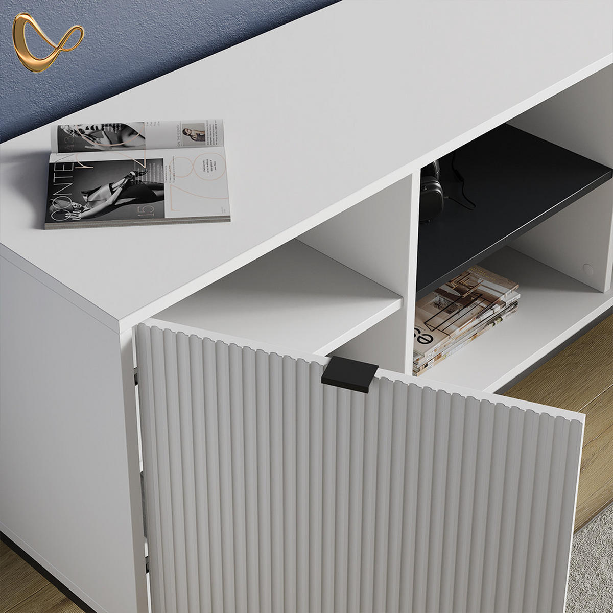 LOWBOARD Aterno Weiß 150 x 60 cm mit 2 Türen - Weiß, Holzwerkstoff (150/60/40.1cm) - Livinity®