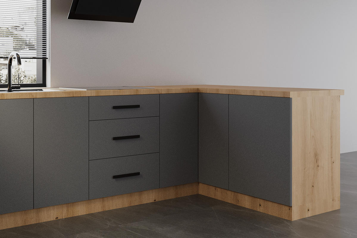 ECKKÜCHE 210 × 320 ×150 cm - Langen K103-M680 - in Beige / Matt - Beige/Schwarz, Holz/Holzwerkstoff (320/212/210cm)