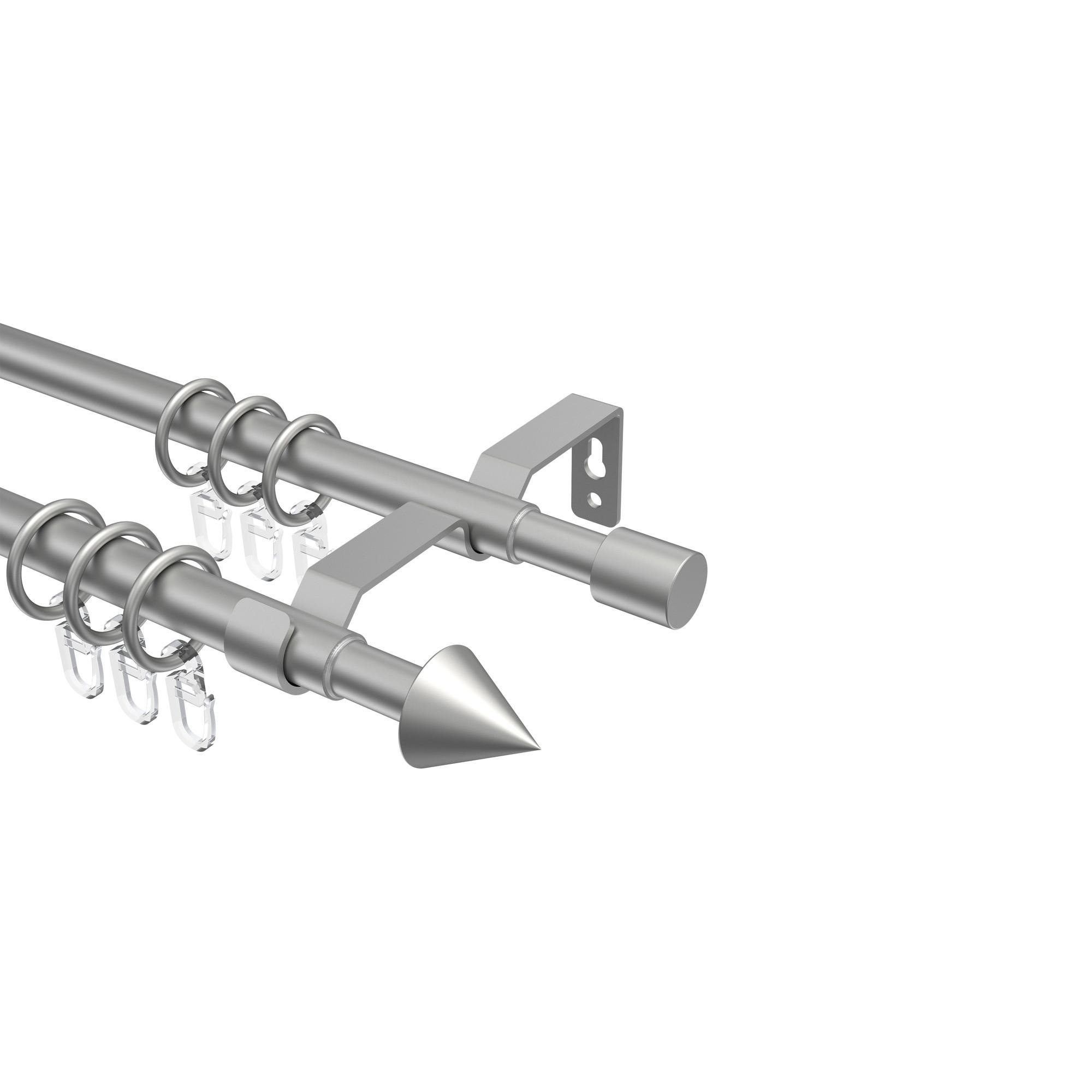 GARDINENSTANGE / TELESKOPSTANGE Hera Cone 160-300 cm, 2-läufig, 16/13 mm Ø Silbergrau - Silberfarben/Alufarben, Kunststoff/Metall (300cm) - INTERDECO