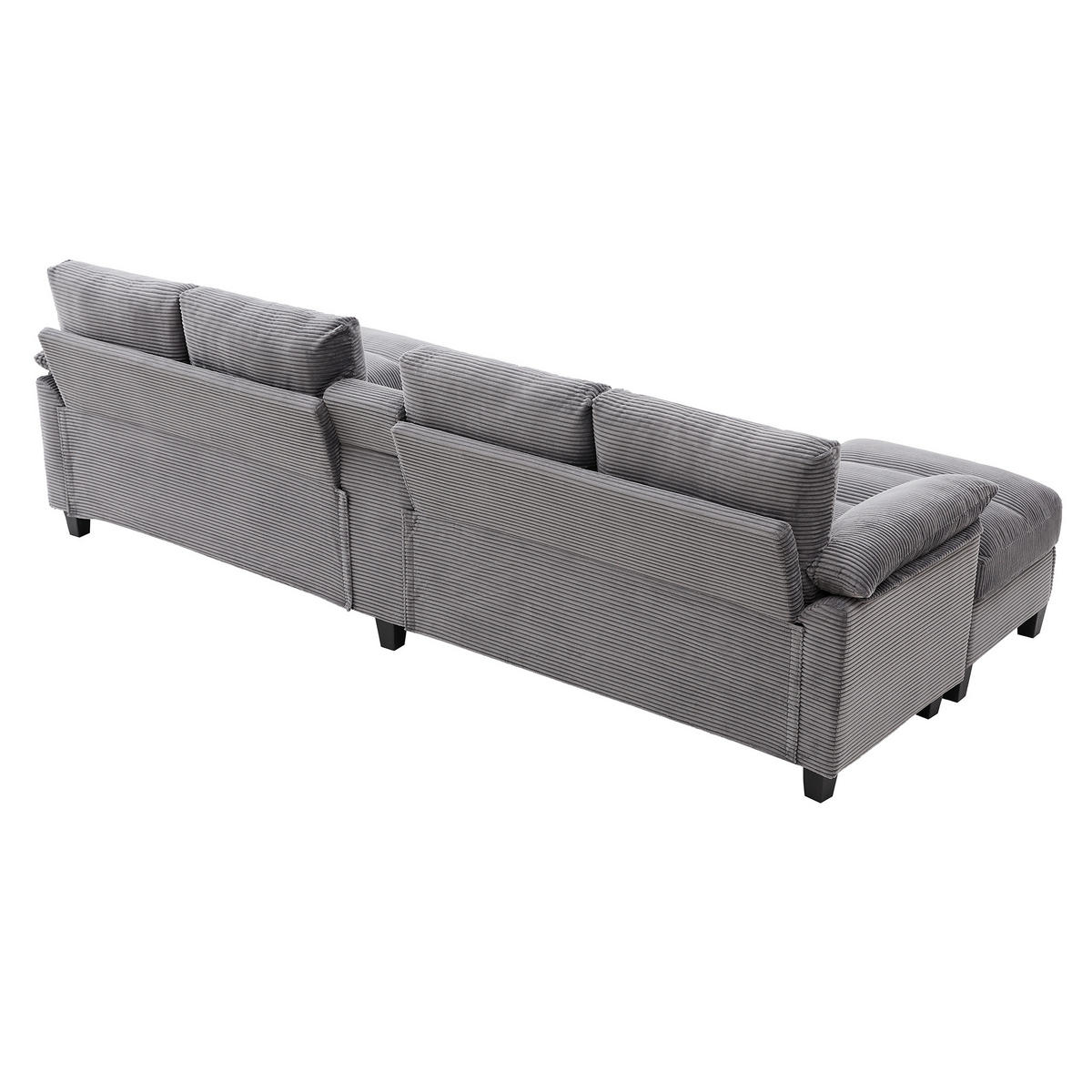 WOHNLANDSCHAFT 293/142/93 cm Grau mit Stauraum, Getränkehaltern und 2 USB-Anschlüssen - Grau, Textil (293/93/142cm) - Oxeza