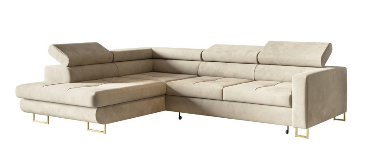 ECKSOFA Gold MERY Mit Verstellbaren Kopfstützen Links - Ecru/Goldfarben, Textil (250/200cm) - Sepro Meble