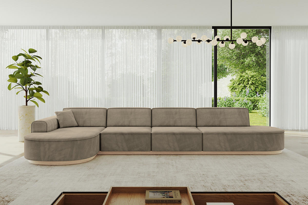 ECKSOFA Ottomane Links MARI-L3-v1 - 413x171x83 cm Dunkelbraun Velours - Dunkelbraun, Holzwerkstoff/Textil (413/171cm) - ALTDECOR