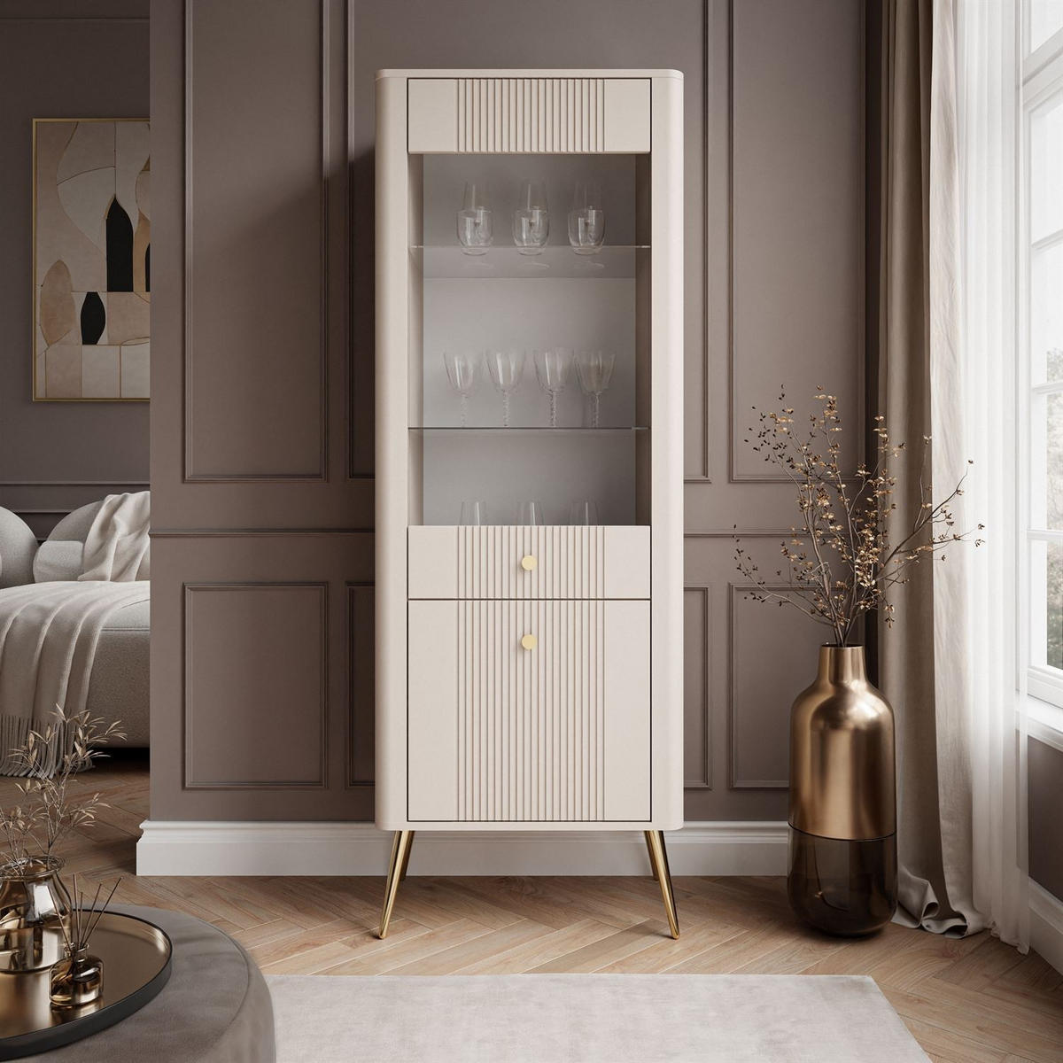 VITRINE ELYSIA KASCHMIR mit LED-Beleuchtung - Kaschmir, Holzwerkstoff (65/180/39cm) - Lookway