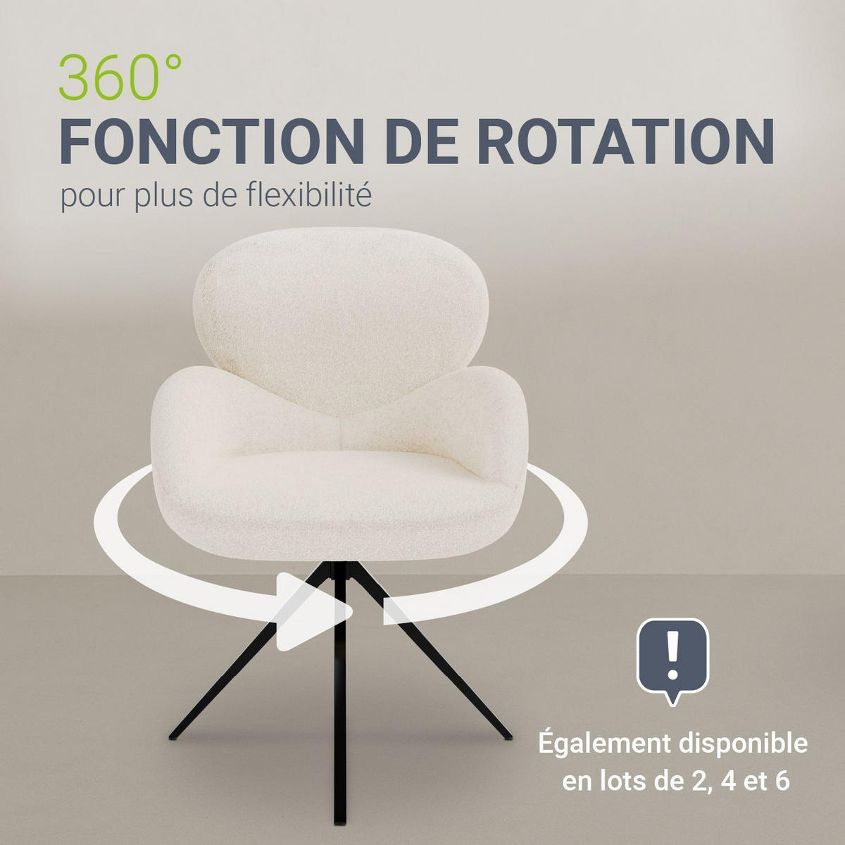 DREHSTUHL Albano Bouclé Creme (2er-Set) - Creme, Textil (59/90/65cm) - Juskys