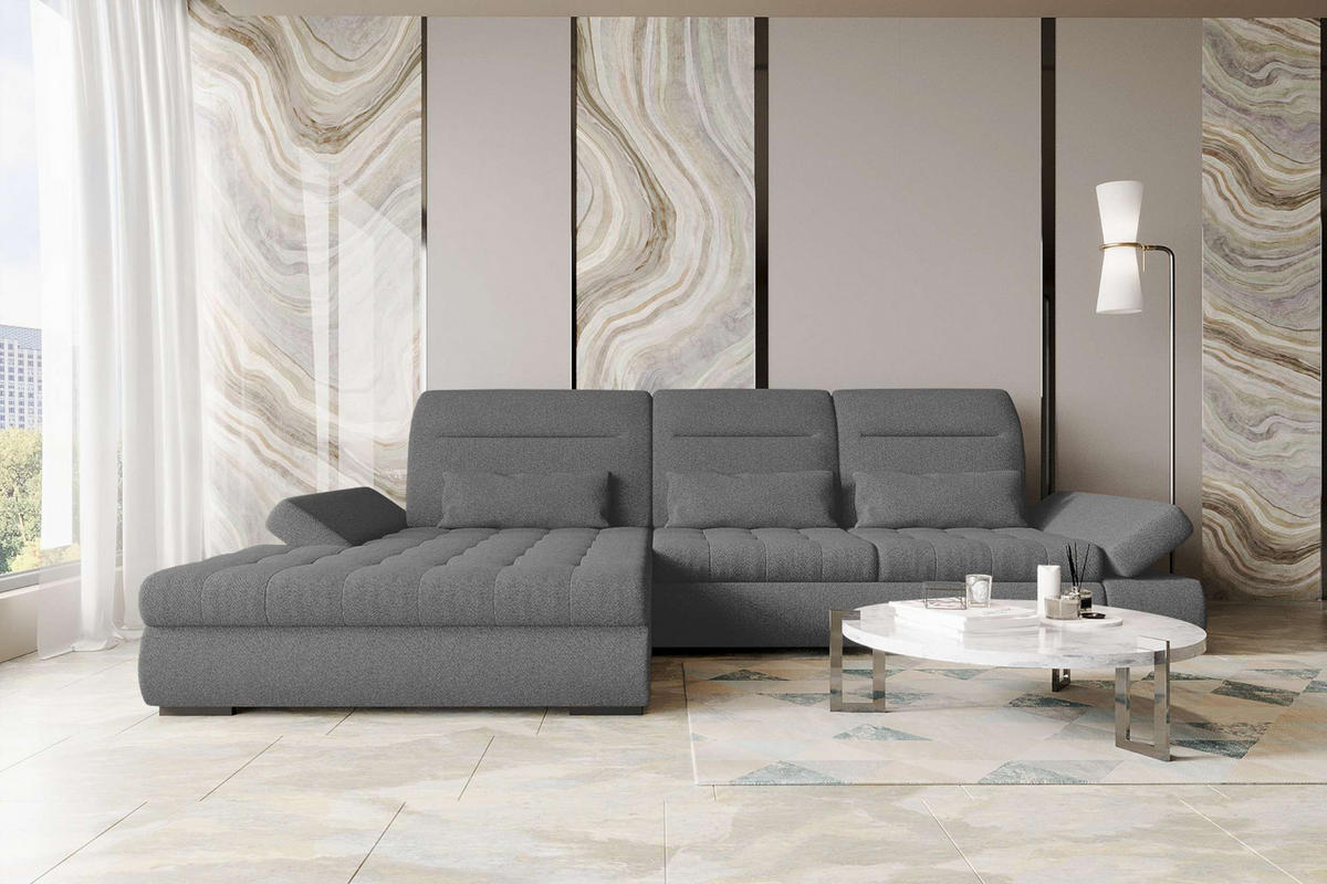 ECKSOFA Toscana Plus Strukturstoff inkl. Schlaffunktion - Anthrazit, Textil (179/300cm) - 99rooms