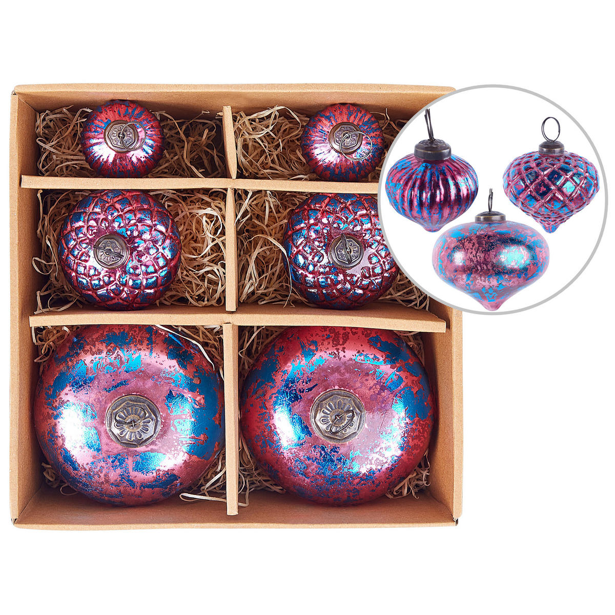 WEIHNACHTSBAUMKUGELN 9/11/16 cm Rosa Astrale - Blau/Rosa, Glas (15/9/15cm) - Beliani