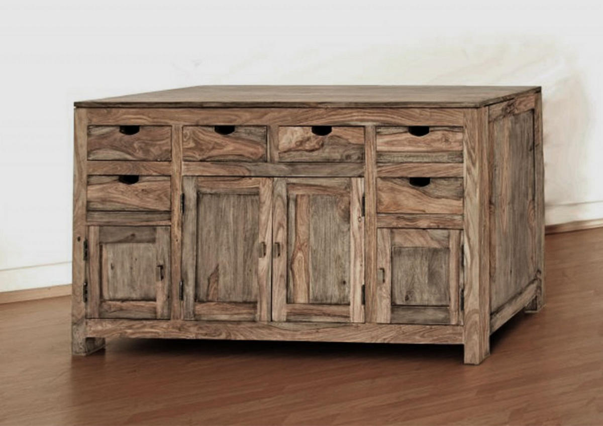 SIDEBOARD Sheesham 180x45x95 grau geölt NATURE GREY #84 - Grau, Holz (180/95/45cm) - Massivmoebel24