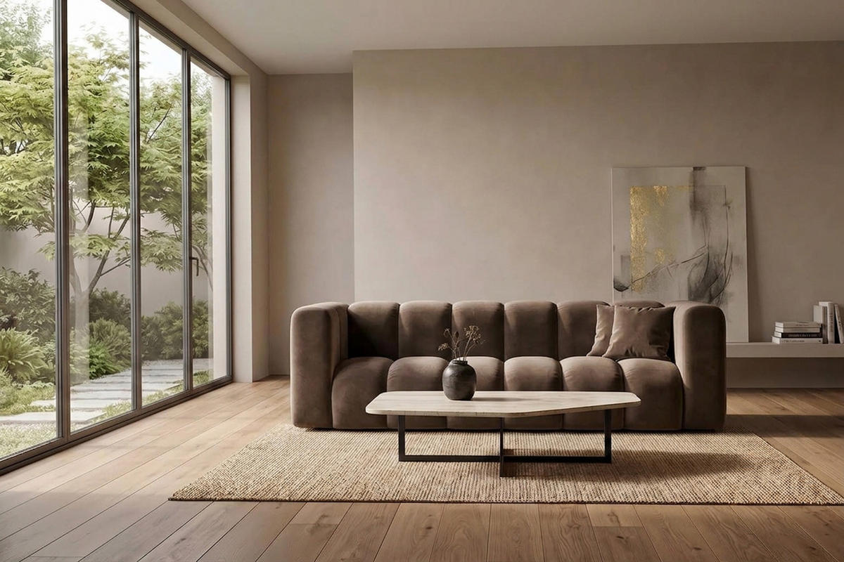 SOFA 3-Sitzer Modulares, Velvet-Stoff Riviera, Braun, GRAND - Braun, Holz (230/70/89cm) - Kaiser Möbel