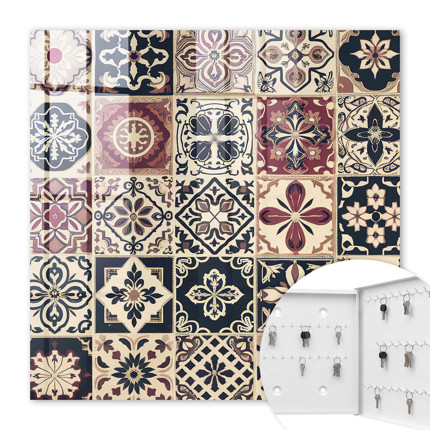 SCHLÜSSELBOX Weiß 30x30 cm – Türöffnung nach rechts - Klassische Muster - Beige, Metall (30/30/5cm) - TULUP
