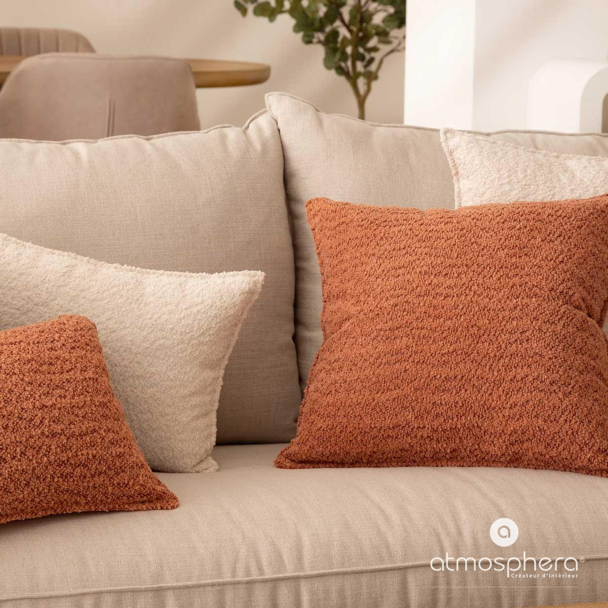 DEKOKISSEN Bouclé Soana 45/45 cm - Terracotta, Textil (45cm) - Atmosphera Createur d´interieur