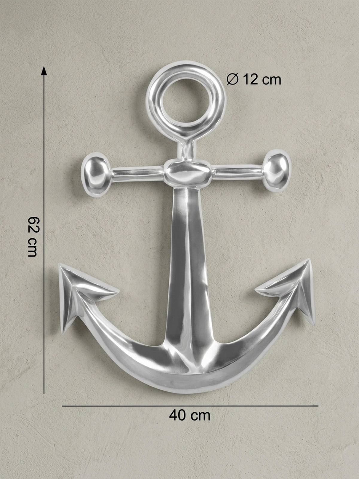 WANDDEKO Anker Aluminium silberfarben poliert 62,5 cm handgefertigt - Silberfarben, Metall (40/63/4cm) - KADIMA DESIGN