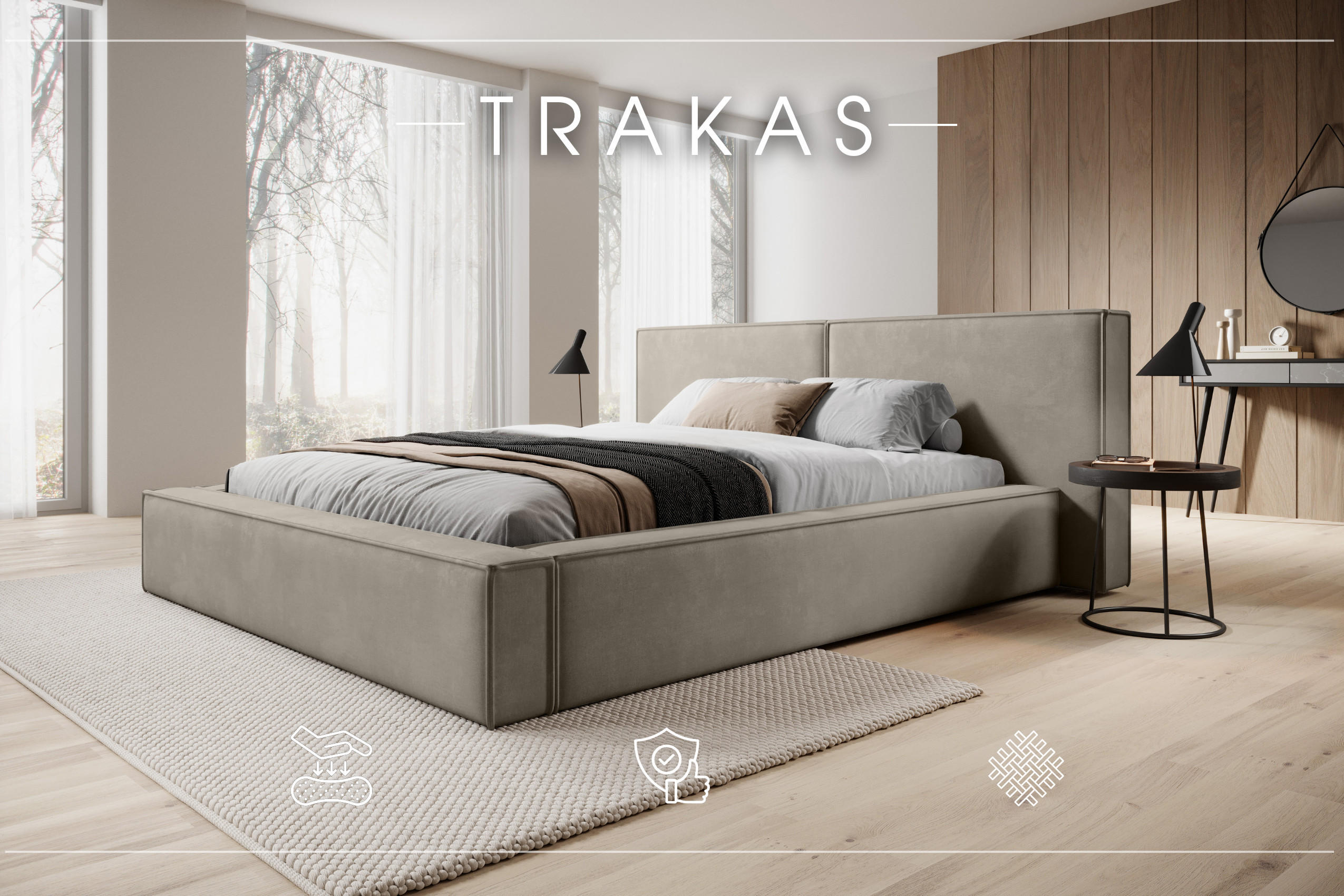 POLSTERBETT mit Bettkasten Trakas 200x200 cm, Hellbeige - Beige, Textil (200/200cm) - Meblito