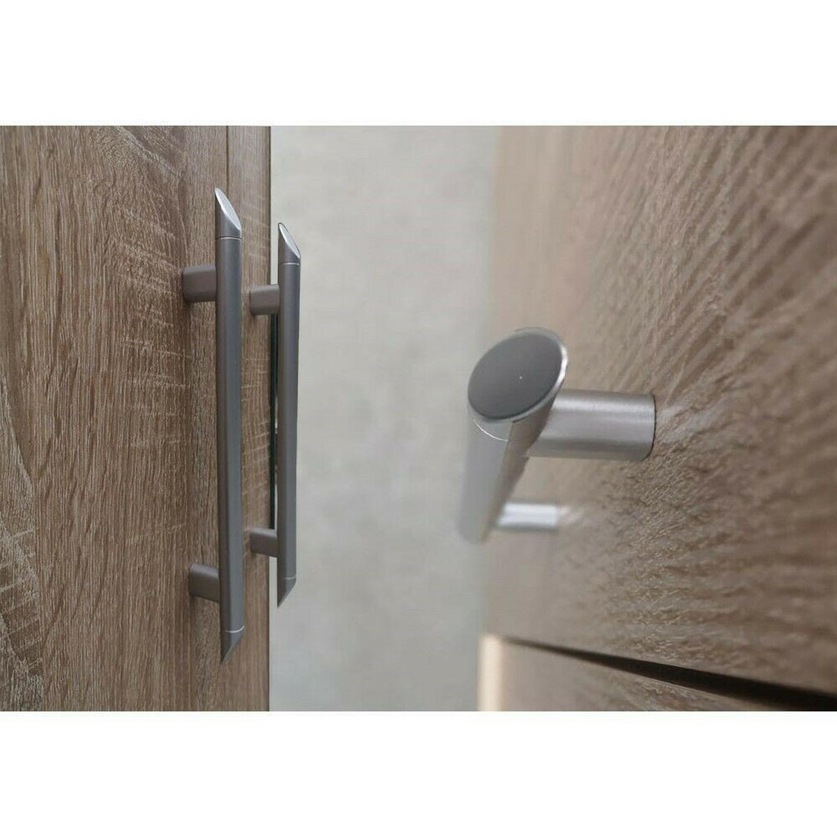 DREHTÜRENSCHRANK 200/207/57/61 cm Szantal 4D Sonoma/Sonoma - Alufarben/Sonoma Eiche, Glas/Holzwerkstoff (200/210/64cm) - imoebel24
