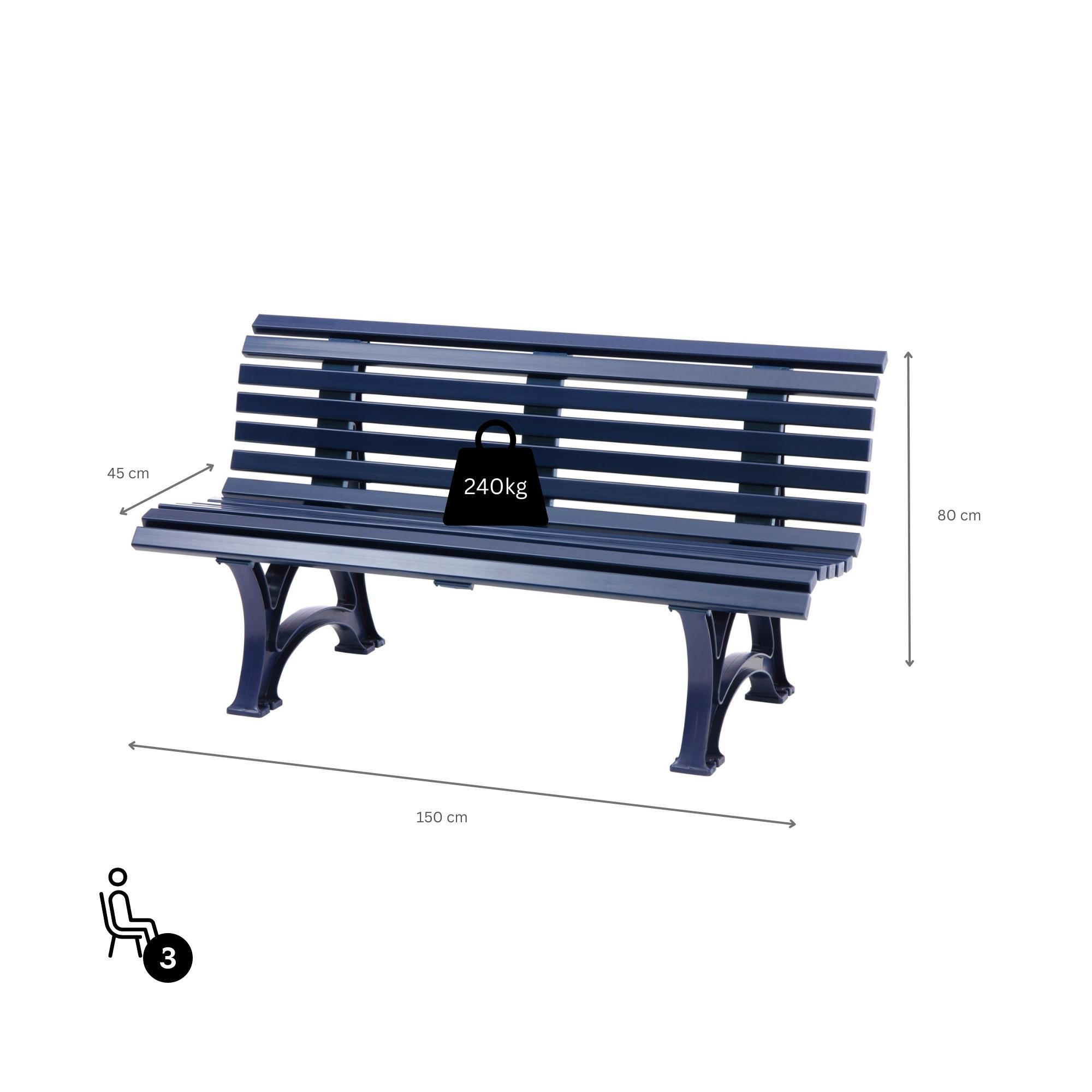 GARTENBANK Jamaika 3 Sitzer Blau 80 x 150 x 64 cm Witterungskunststoff & UV Beständiger Kunststoff - Blau, Kunststoff (150/80/64cm) - PROREGAL