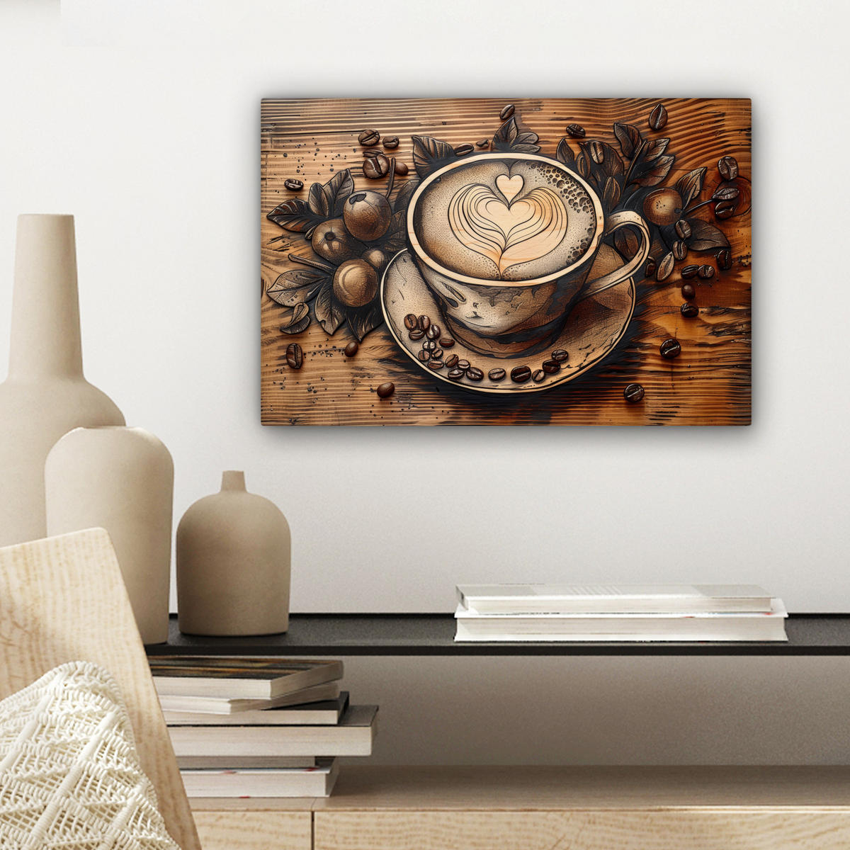 LEINWANDBILD Kaffee - Vintage - Braun - Tasse - Holz 30x20 cm - Braun, Textil (30/20cm) - MuchoWow