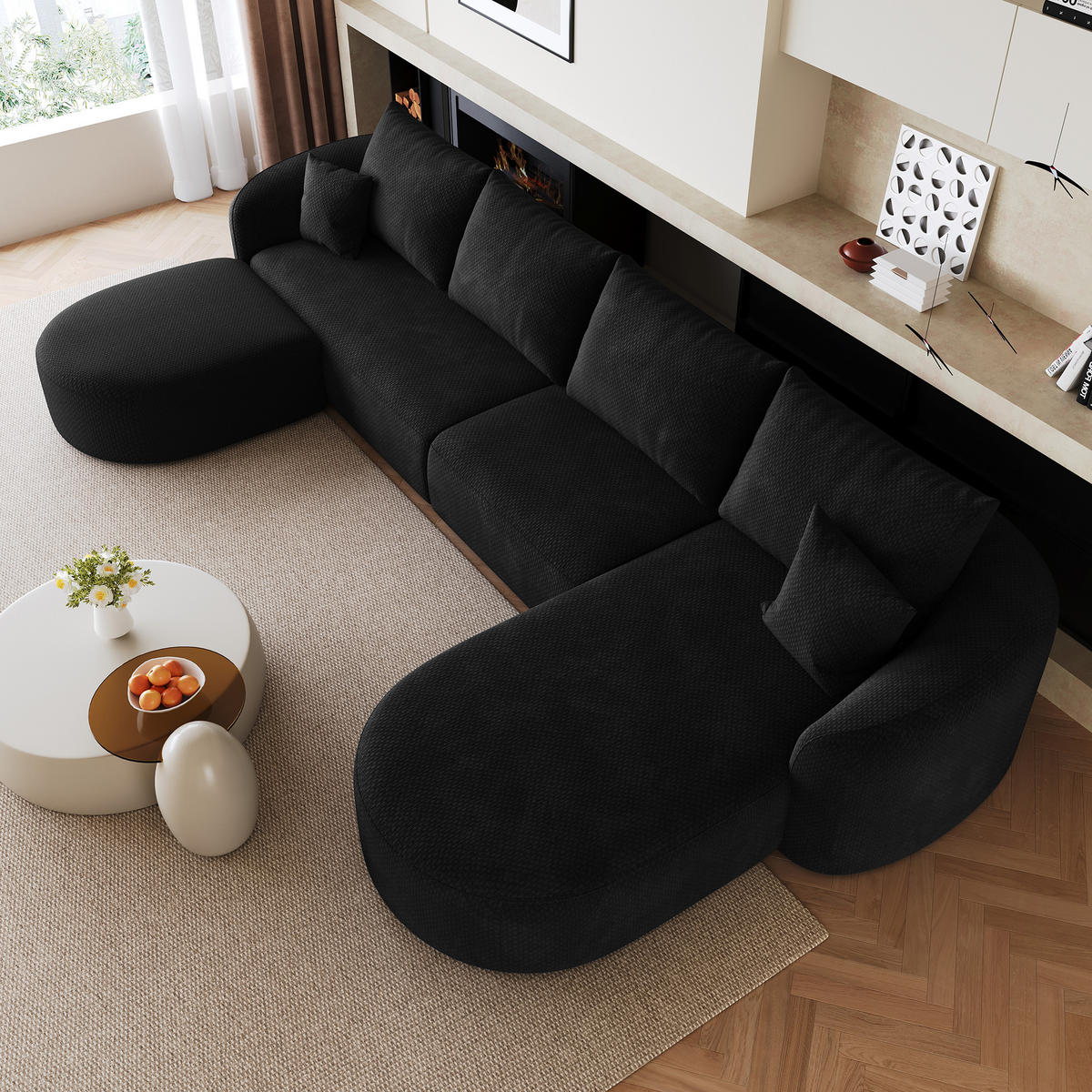 WOHNLANDSCHAFT Schwarz 336/168/85 cm 6-Sitzer Modular - Schwarz, Textil (336/85/168cm) - PANGIVO