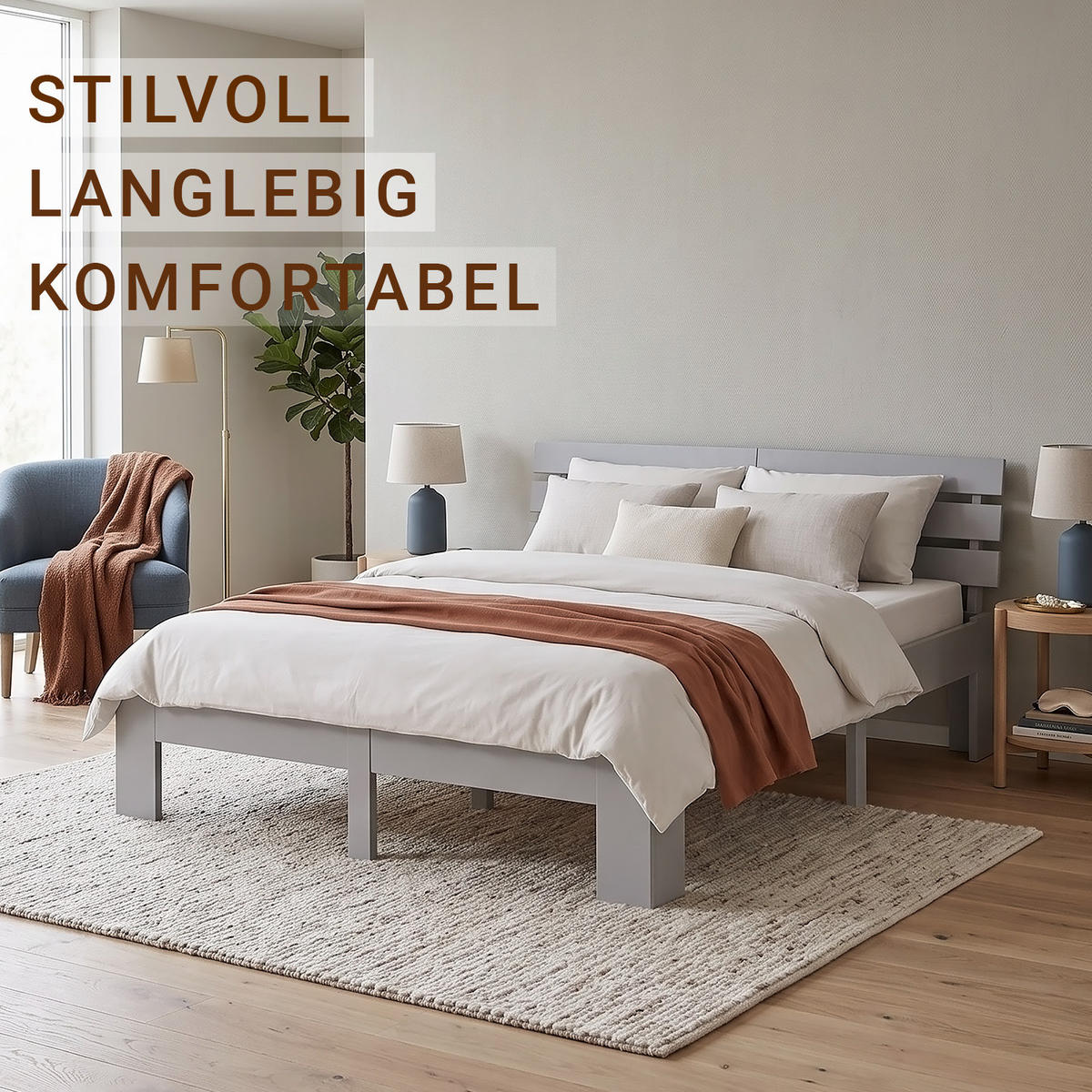 HOLZBETT mit Matratze 180/200 cm Doppelbett Grau - Grau, Holz (180/200cm) - Homestyle4u