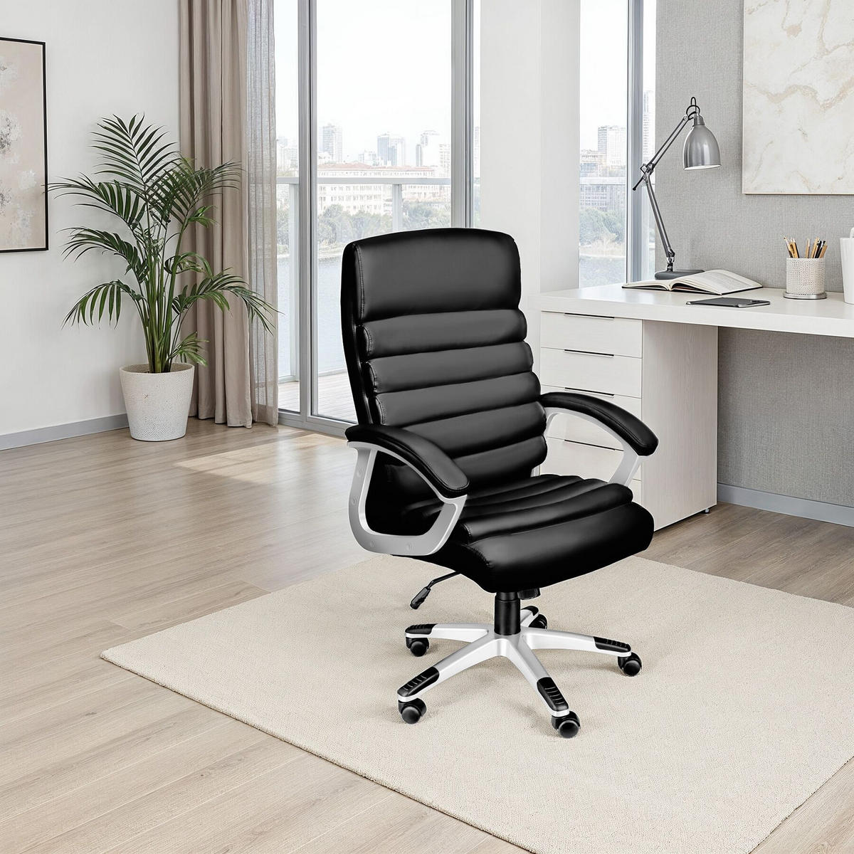 BÜROSTUHL Paul,einstellbare Wippfunktion,schwarz - Schwarz, Textil (66/124/60cm) - tectake