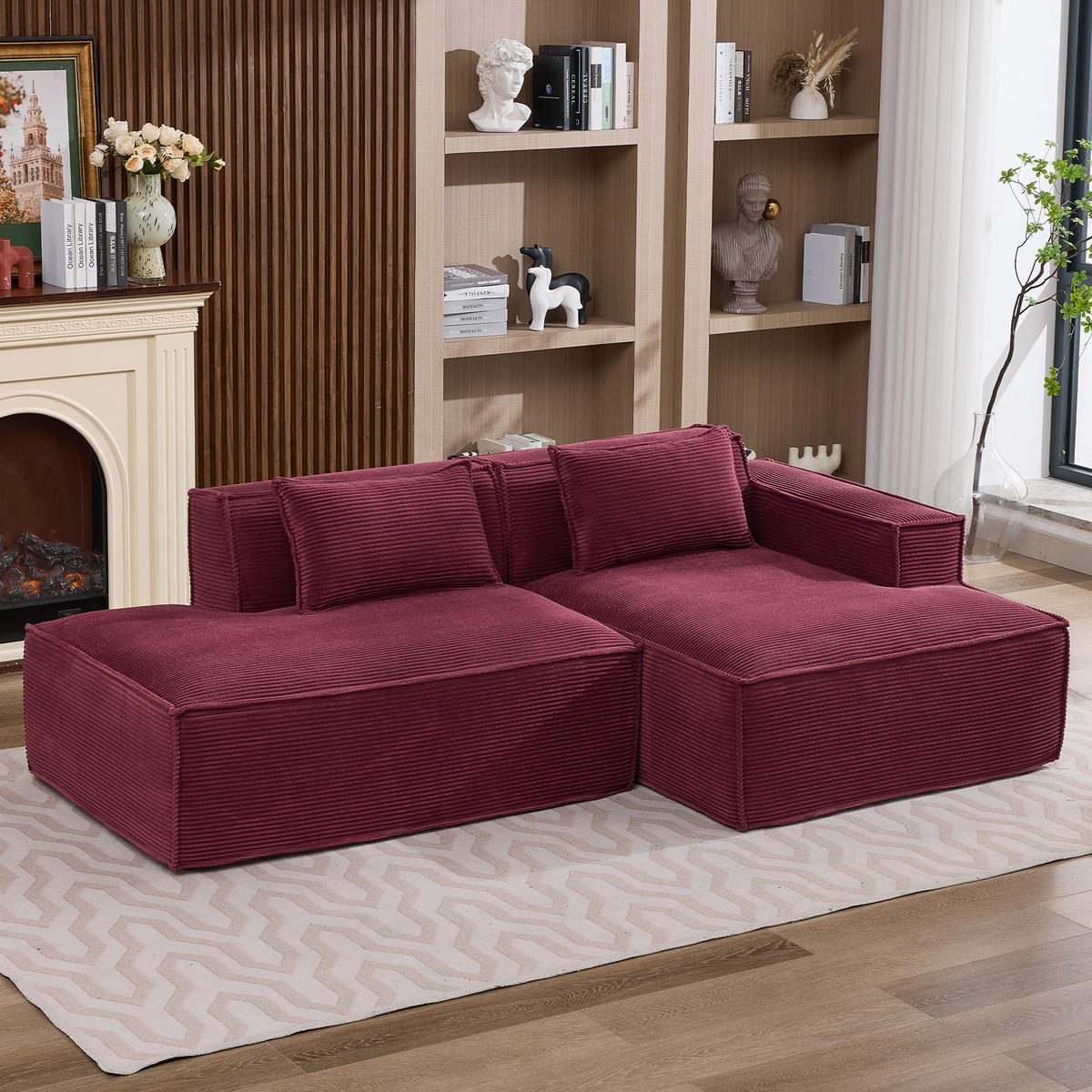 ECKSOFA Polyester Rot mit 2 Kissen - Weinrot, Textil (235/129cm) - WISHDOR