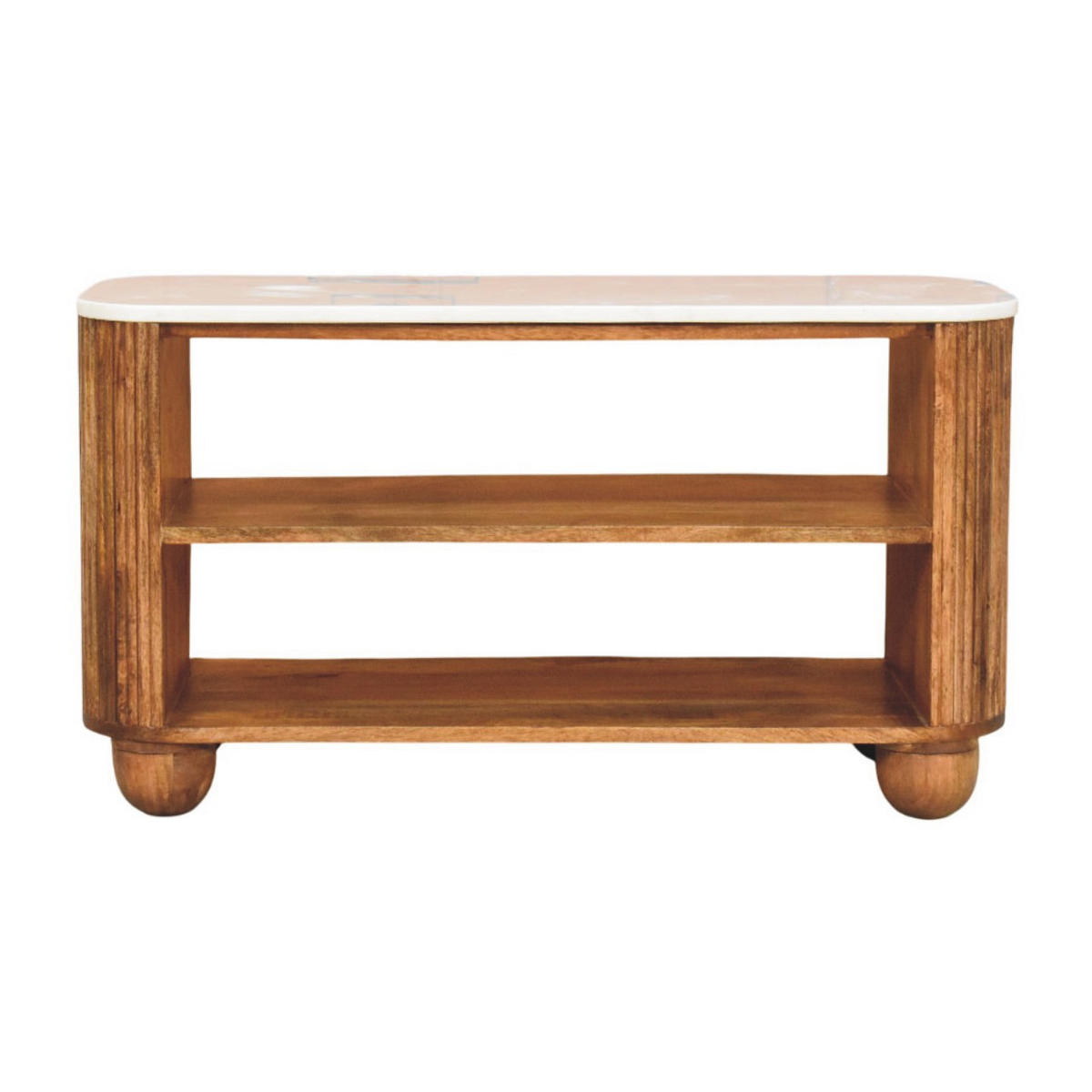 LAVICA s povrchovou úpravou Golden Teak, 2 otvorené police, mramorová doska, hnedá - hnedá, drevo/prírodné materiály (90/50/34cm) - Artisan Furniture