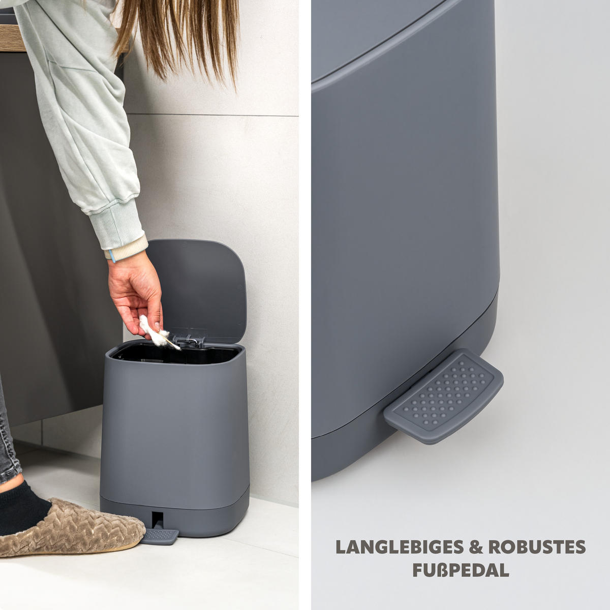 KOSMETIKEIMER VALONA, Kunststoff, grau - Grau, Kunststoff (24/26/21cm) - eluno