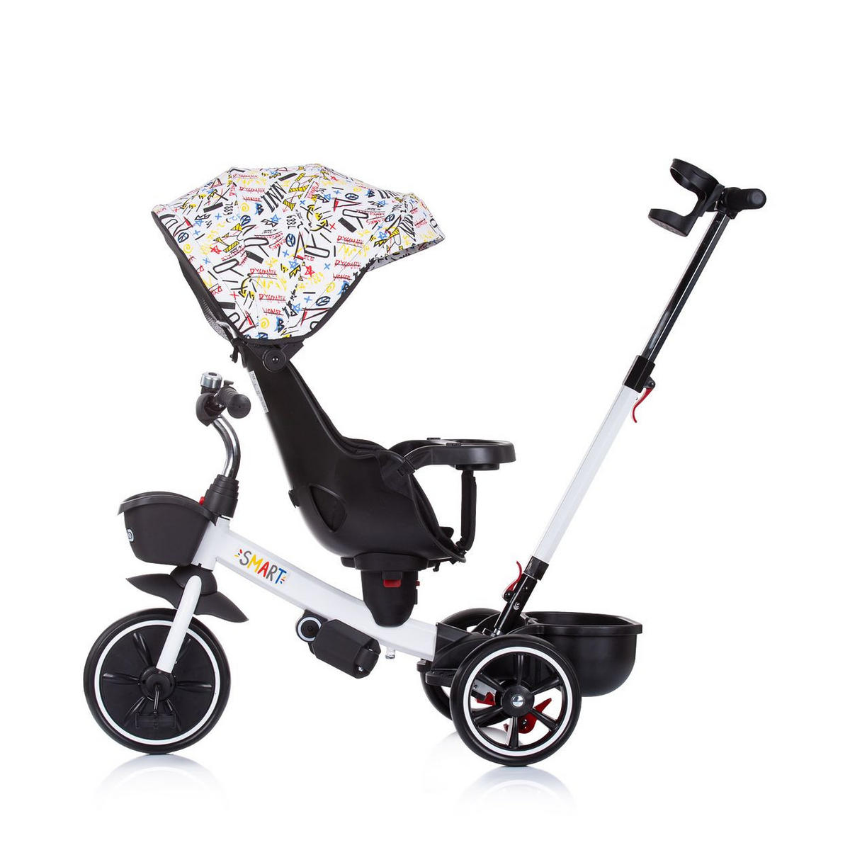 DREIRAD Smart 4 in 1 weiß Schiebestange Sitz drehbar, Flaschenhalter - Weiß, Metall (90/50/93cm) - Chipolino