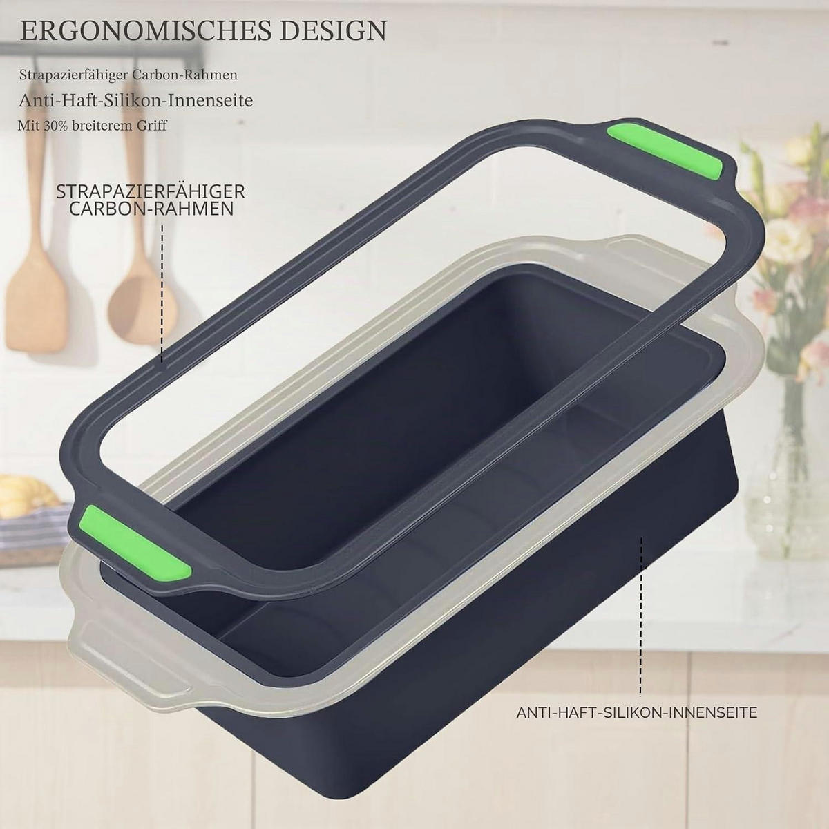 KASTENFORM 2-teiliges Set Silikon Antihaft Schwarz-Grün - Multicolor, Kunststoff (20/6.5/29cm)