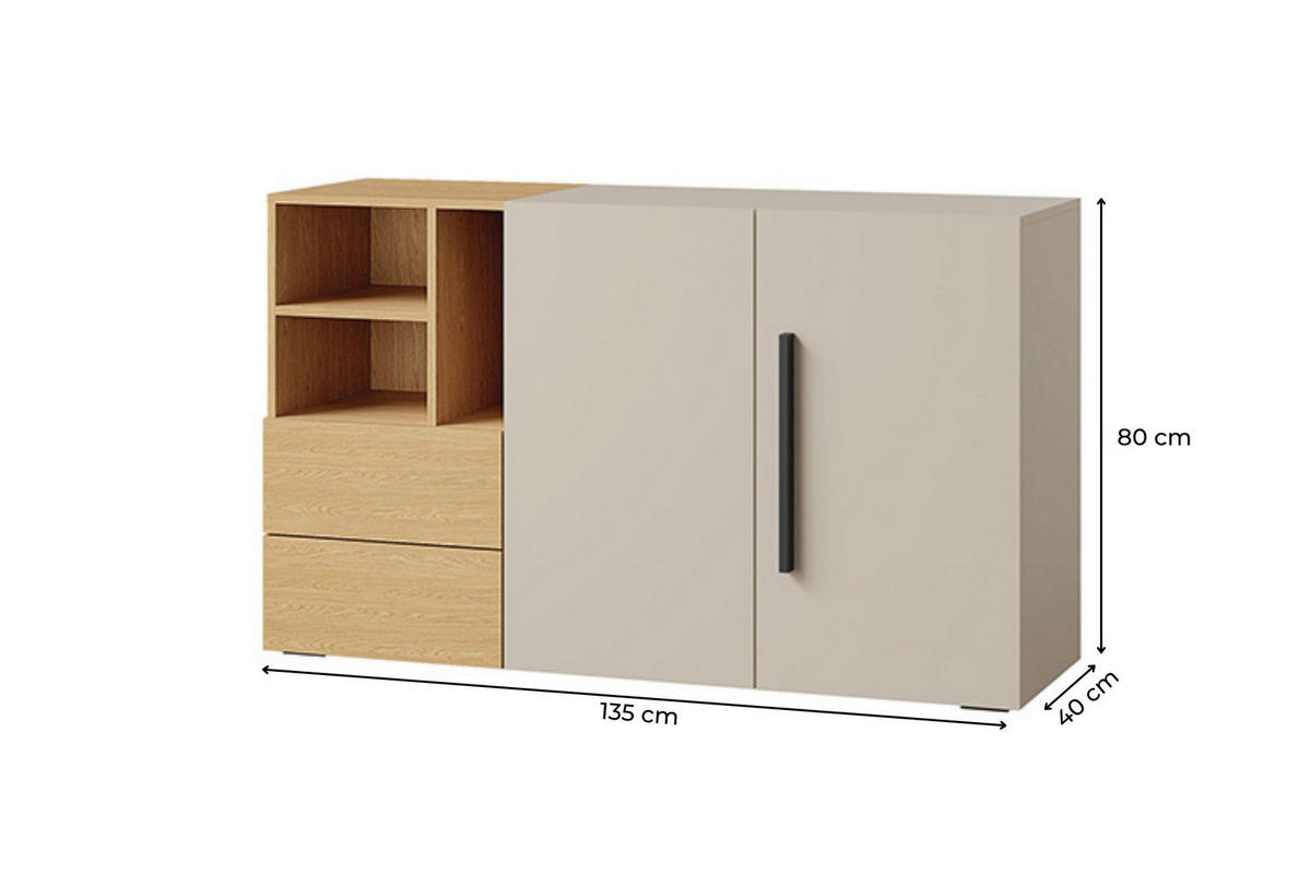 KINDERKOMMODE LIMA 07 135/80/40 cm in Kaschmir/Eiche - Kaschmir/Eichefarben, Holzwerkstoff (135/80/40cm) - Deine Möbel 24