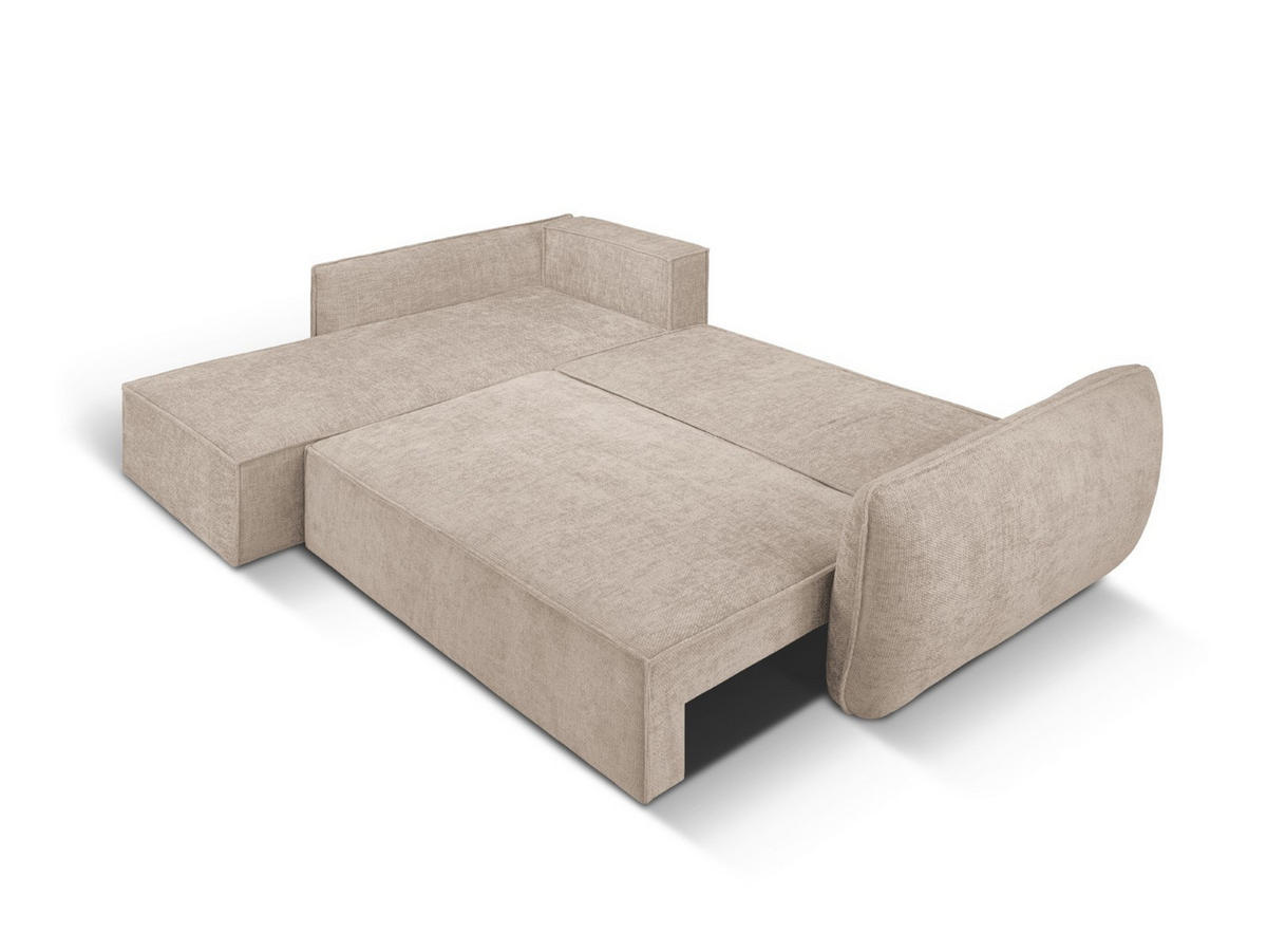 AUSKLAPPBARES-ECKSOFA links mit Container Kaelle aus Chenille-Stoff beige 4 Sitzplätze - Beige, Textil (165/252cm) - Micadoni