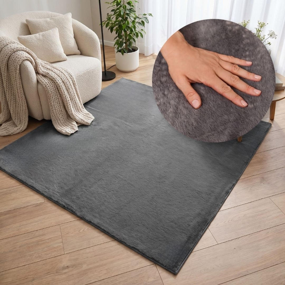 KURZFLORTEPPICH LUMI quadratisch dunkelgrau kuschelweich waschbar 120/120 cm - Dunkelgrau, Textil (120/120cm) - Tapiso