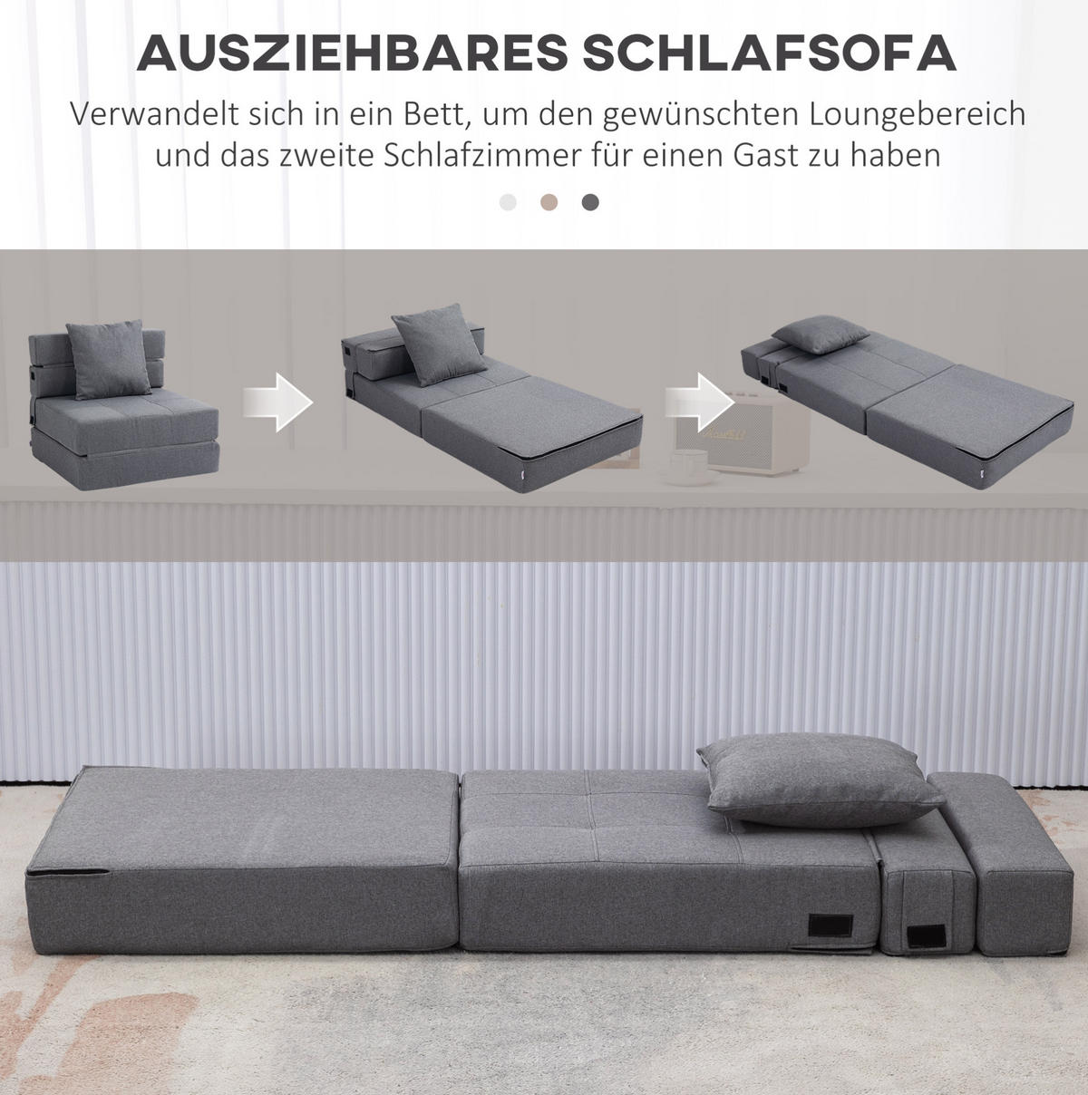 SCHLAFSESSEL mit Liegefläche 70/174 cm – klappbar und platzsparend - Dunkelgrau, Textil (70/61/70cm) - BEAOK