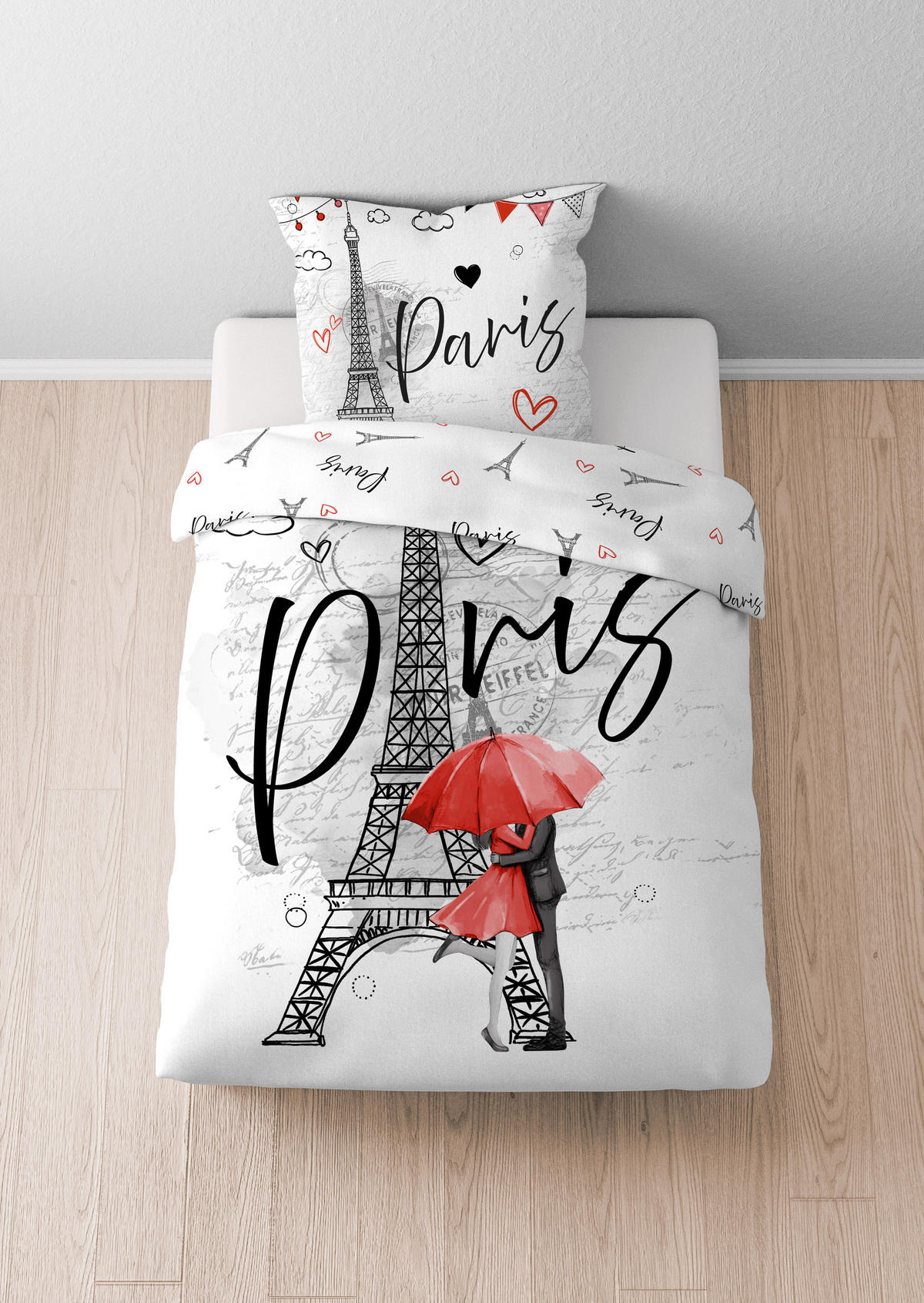 BETTWÄSCHE-GARNITUR Renforcé Paris grau, 135x200 cm + 80x80 cm - Grau, Textil (135/200cm) - Castell