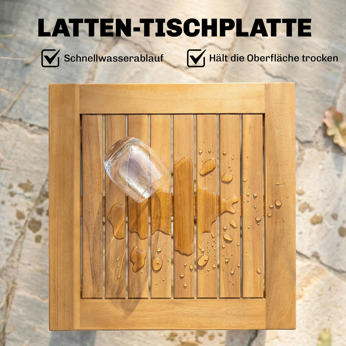 BEISTELLTISCH DE-07336 quadratisch mit Lamellendesign und verstellbaren Füßen Natur - Naturfarben, Holz (48/48/46cm) - ComfortXL