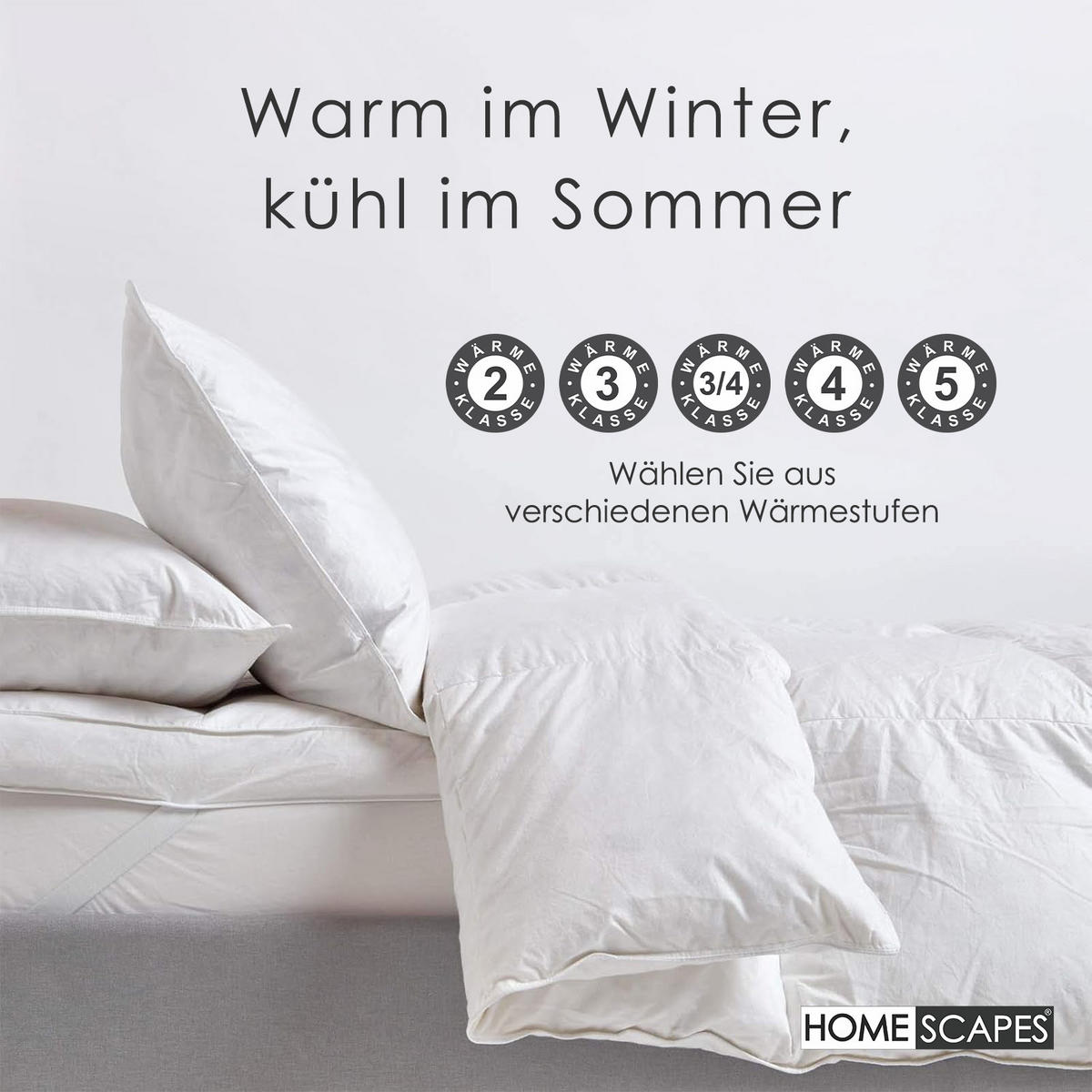 WINTERDECKE extrawarm 200/200 cm, Enten-Federn & Daunen - Weiß, Textil (200/200cm) - Homescapes