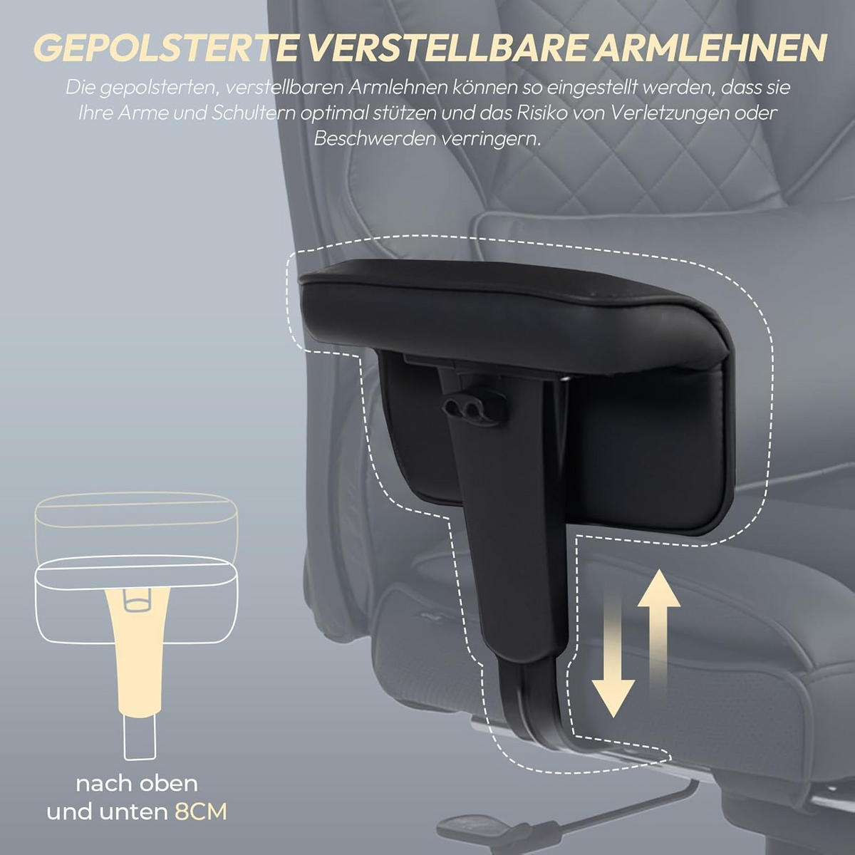 GAMING-STUHL & gefederten Sitzkissen Lendenwirbelstütze und Fußstützen - Schwarz, Leder (76/121/60cm)