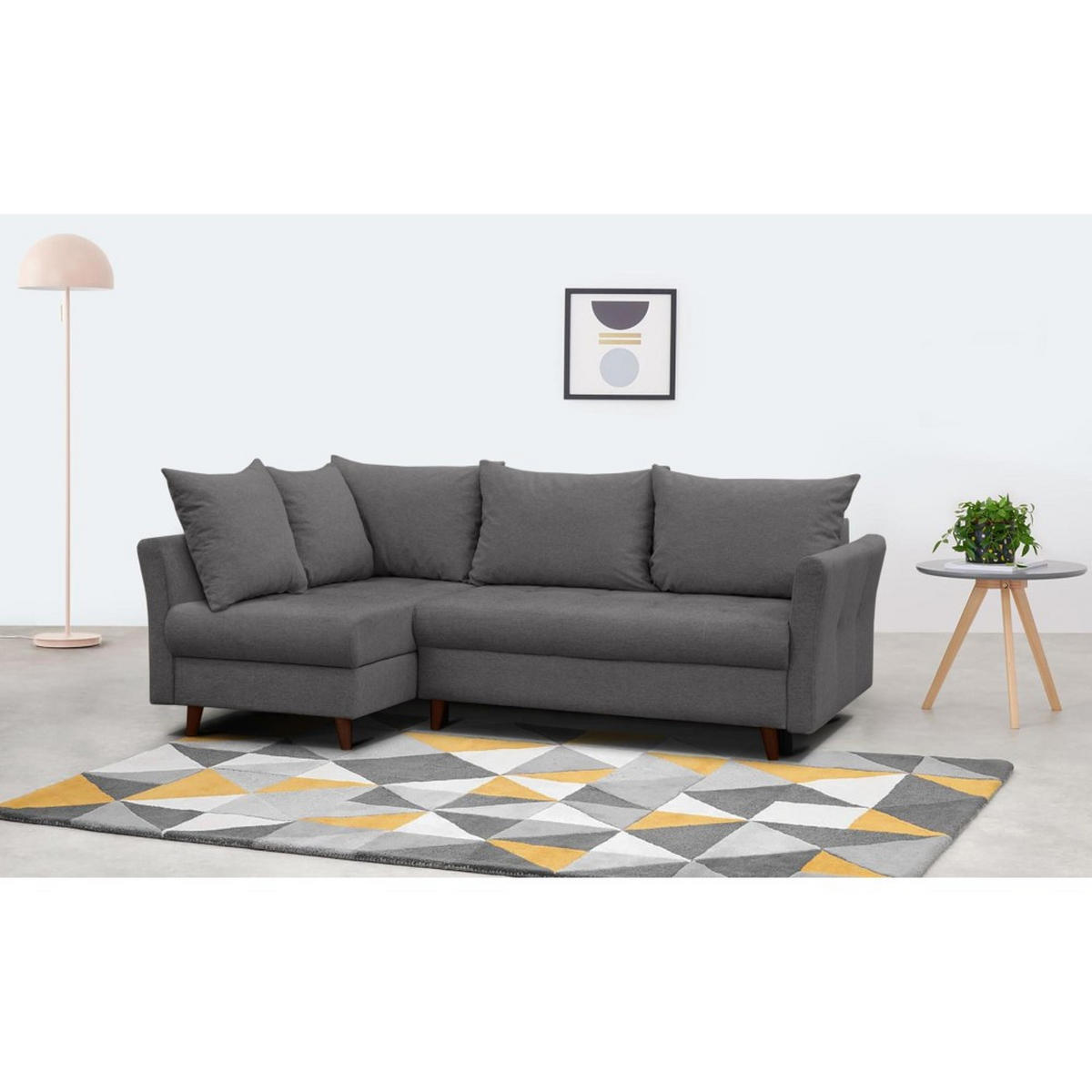 ECKSCHLAFSOFA Neron mit 2 Bettkasten und Beine in Wengefarbe, Dunkelgrau, links - Wengefarben/Dunkelgrau, Textil (233/148cm) - Beautysofa