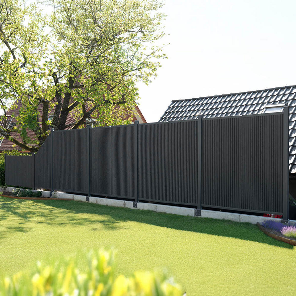 SICHTSCHUTZZAUN CALLADO PREMIUM - 185 cm, 2 x Element + 3 x Pfosten - Anthrazit, Kunststoff (253/185cm) - Home Deluxe