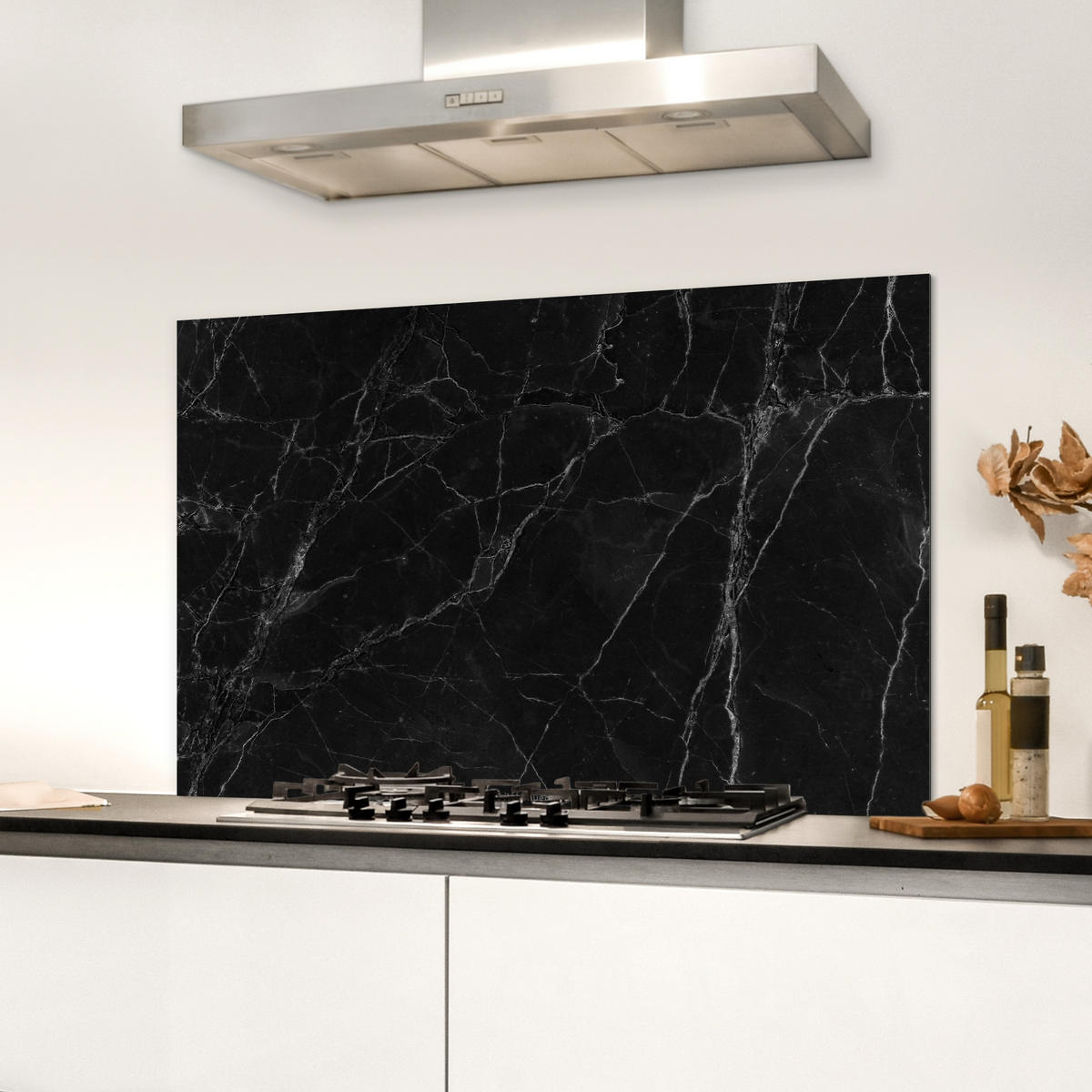 SPRITZSCHUTZ KÜCHE Schwarz - Marmor 80x55 cm - Schwarz, Metall (80/0.3/55cm) - MuchoWow
