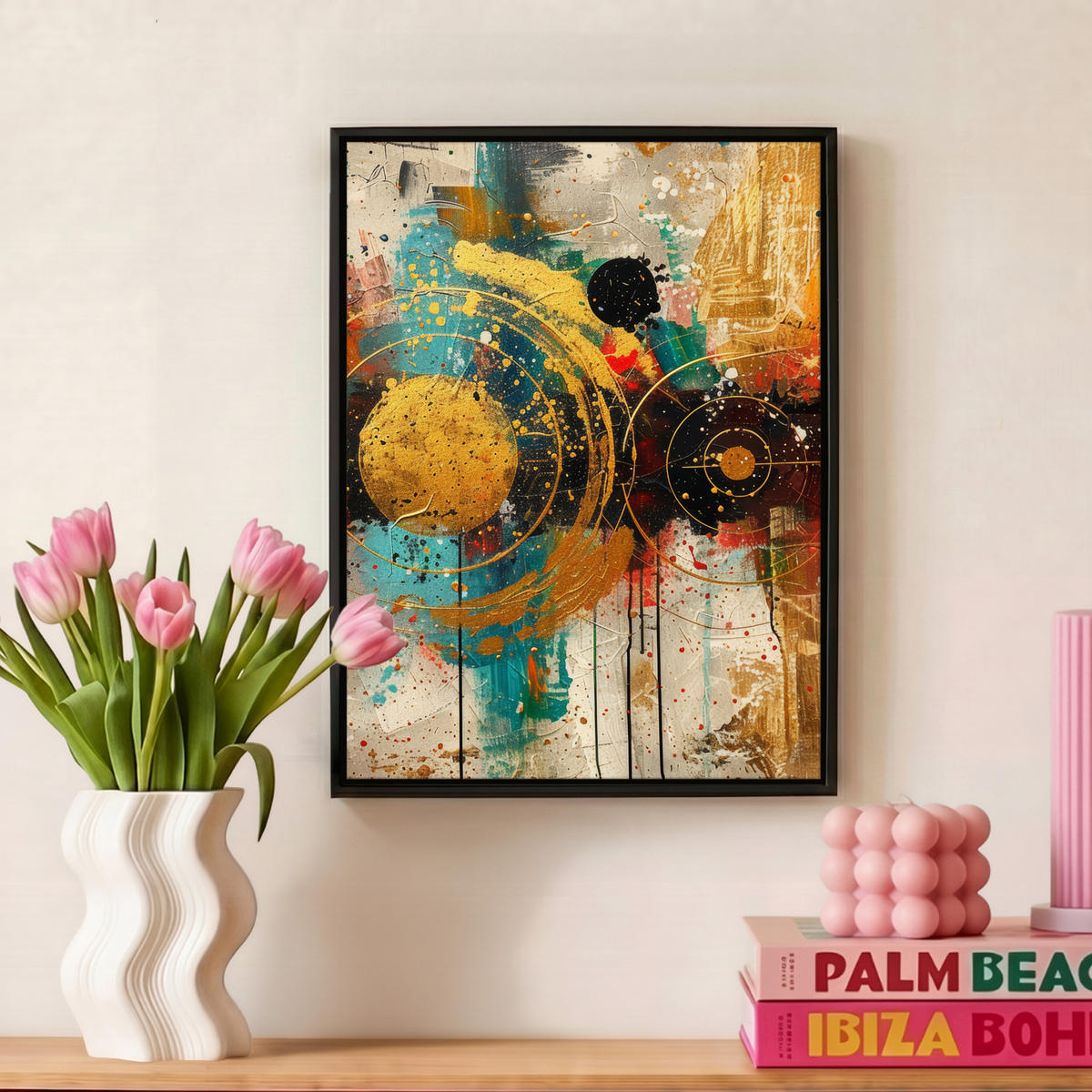 LEINWAND Bilder mit Rahmen - Abstrakt - Kunst - Gold - Modern - 30x40 - Multicolor, Textil (30/40cm) - MuchoWow