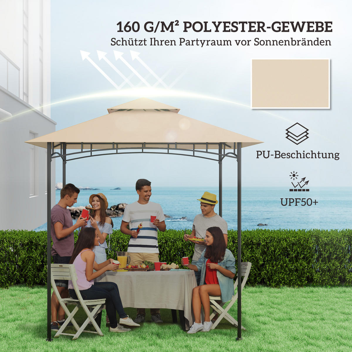 ERSATZDACH für Grillpavillon 1,5 m x 2,4 m - Beige, Kunststoff (152/1/244cm) - Outsunny