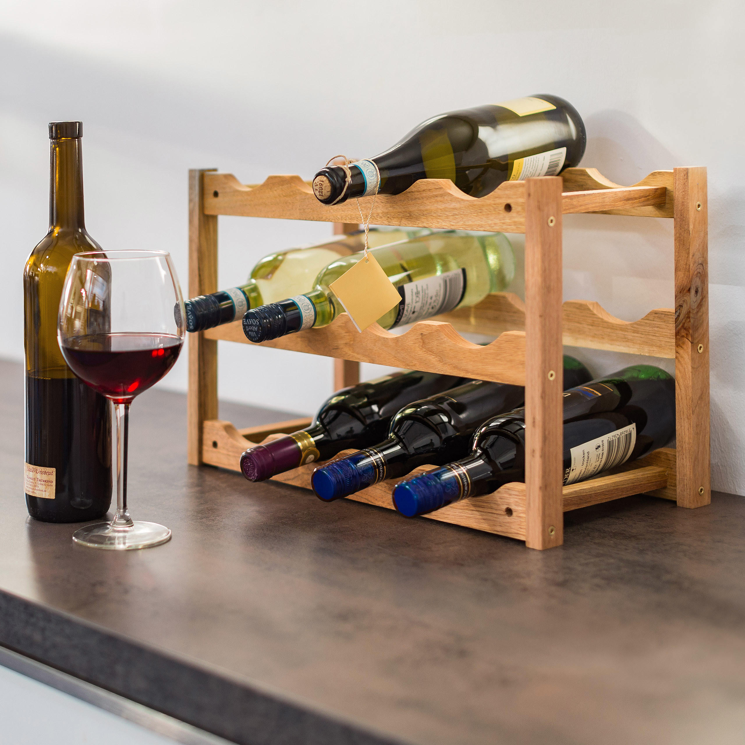 WEINREGAL - Braun, Holz (21/28/42cm) - Relaxdays