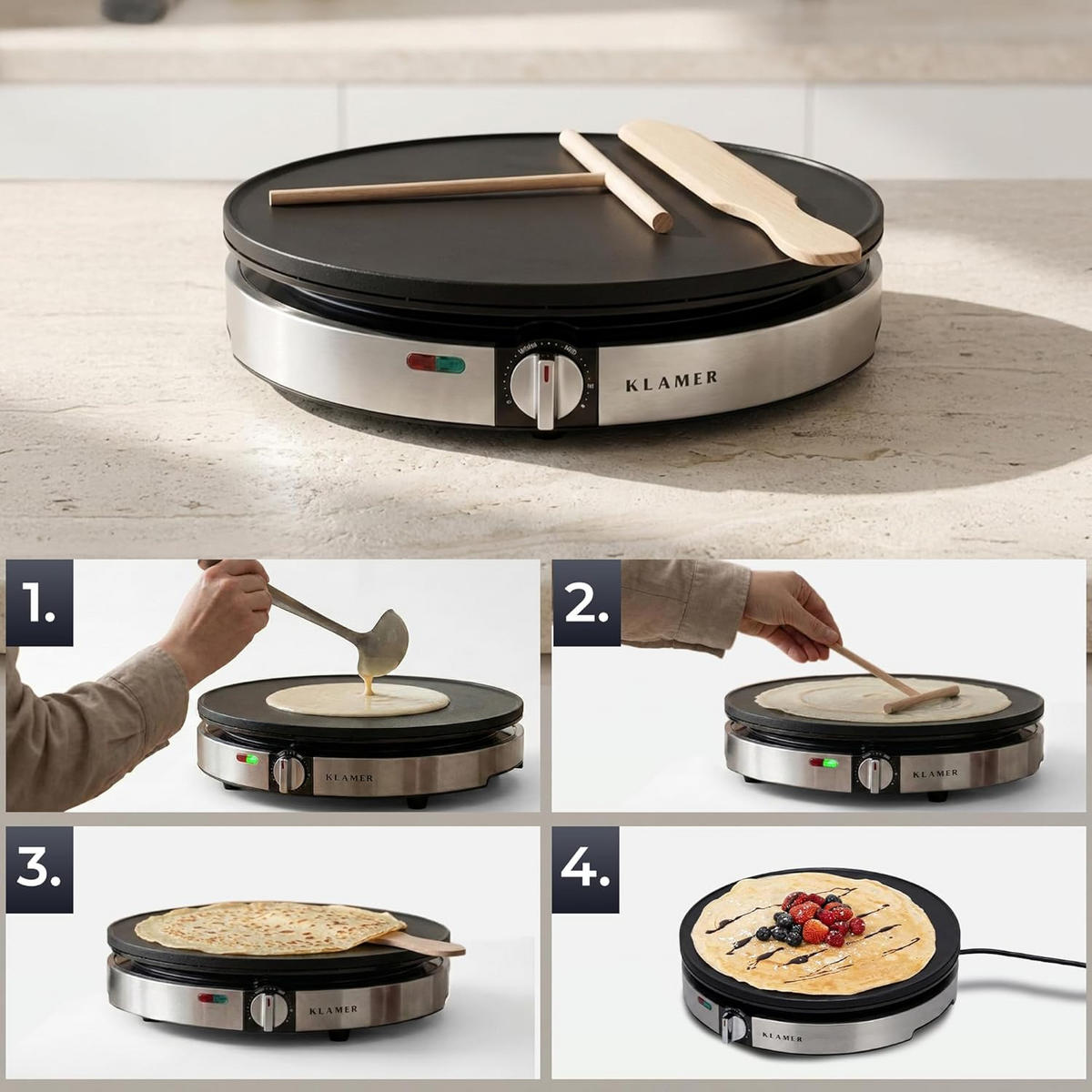CREPE MAKER Elektrisch Edelstahl - Edelstahlfarben, Metall (30/30/7.1cm) - KLAMER