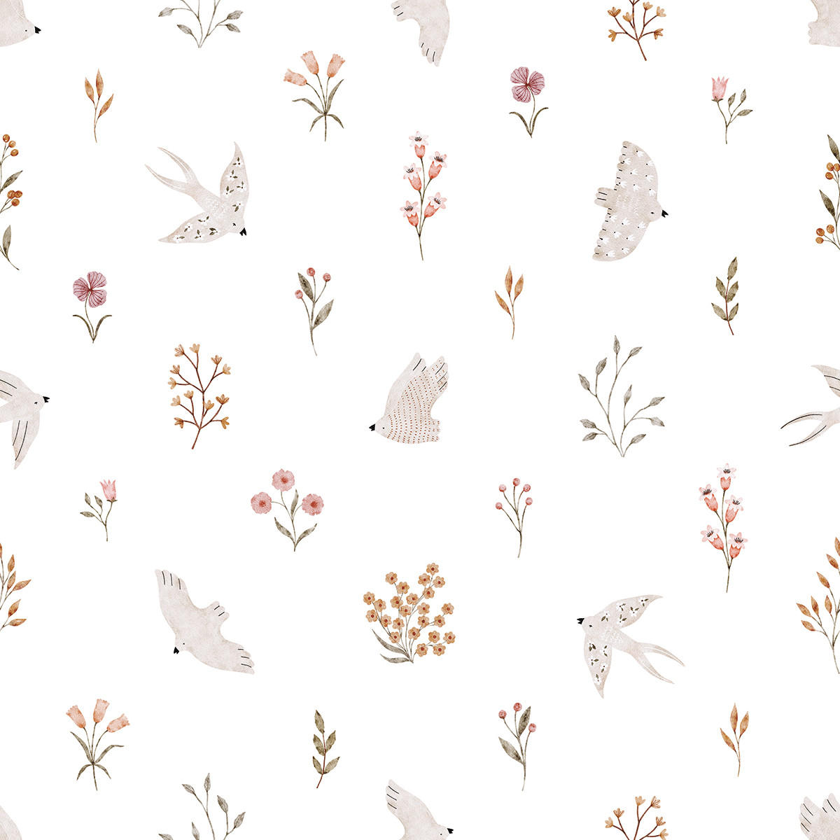 VLIESTAPETE Coccinella Blumen und Schwalben 50 cm x 10 m rosa/beige - Pink/Beige, Papier (50/1000cm) - Lilipinso