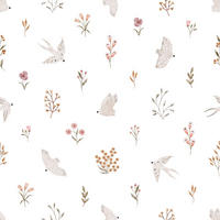 VLIESTAPETE Coccinella Blumen und Schwalben 50 cm x 10 m rosa/beige - Pink/Beige, Papier (50/1000cm) - Lilipinso