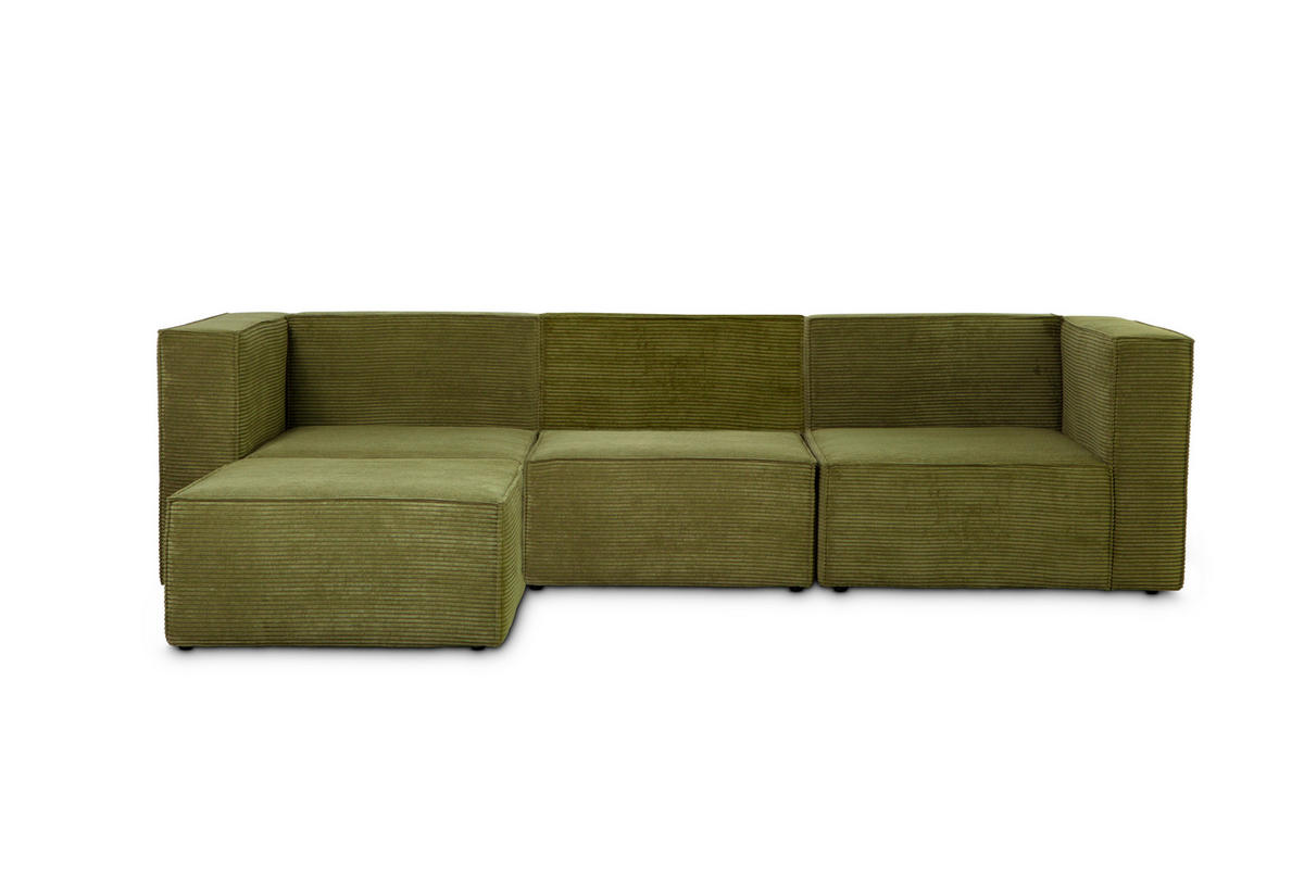 3-SITZER-SOFA Chaiselongue bezogen grünem Kord-nicht modular-Samt HARPER - Grün, Textil (100/65/280cm) - RNT By Really Nice Things