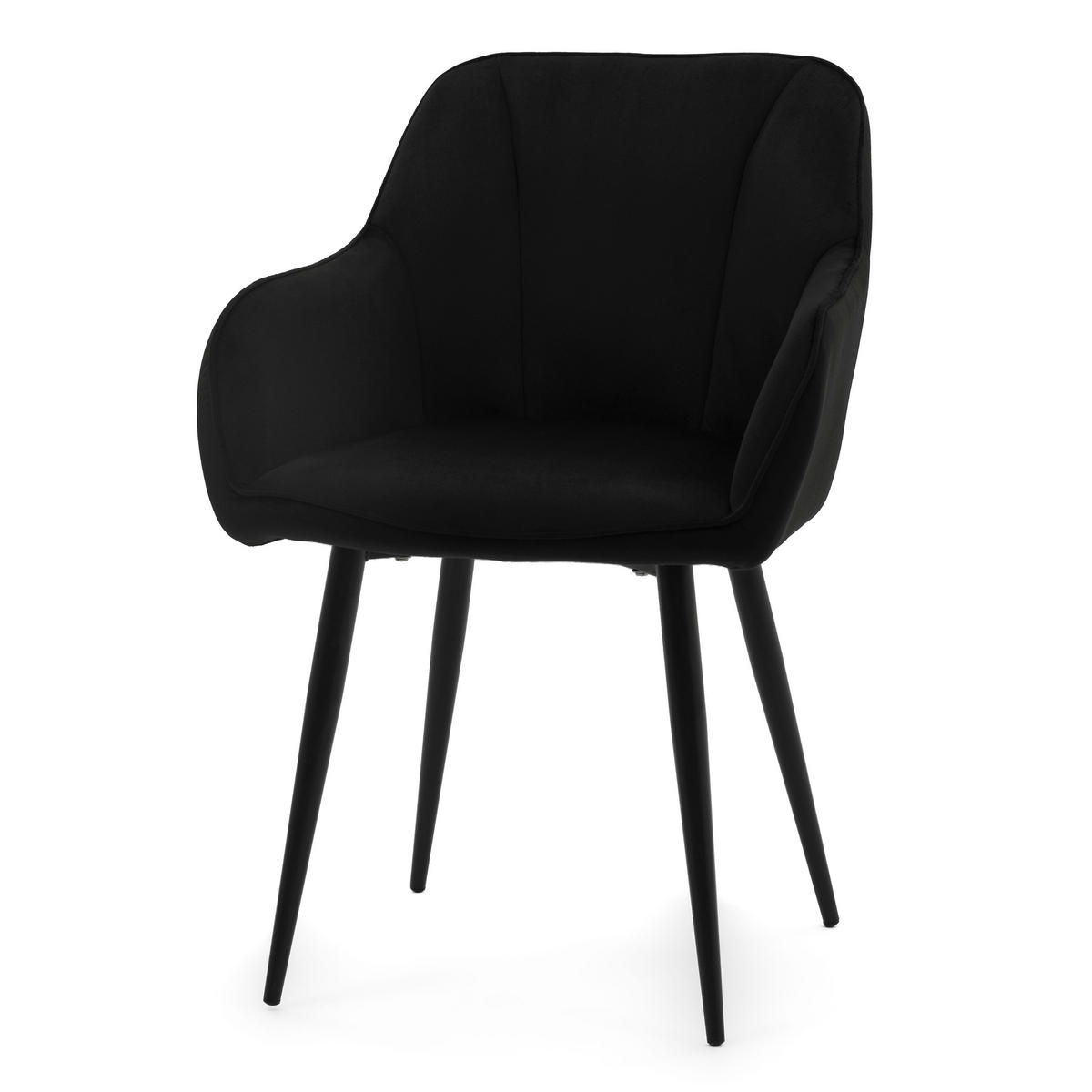 STUHL LAGO gespolsterter mit Steppung - schwarz - Samt Velours - Schwarz, Textil/Metall (58/85/60cm) - NEW HOME