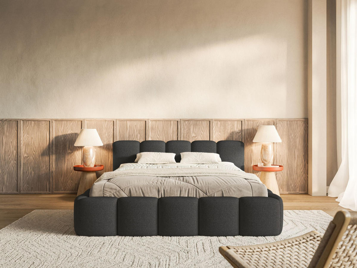 POLSTERBETT Cloudy Low Graphit Chenillebezug 140x200 - Graphitfarben, Textil (140/200cm) - Selsey
