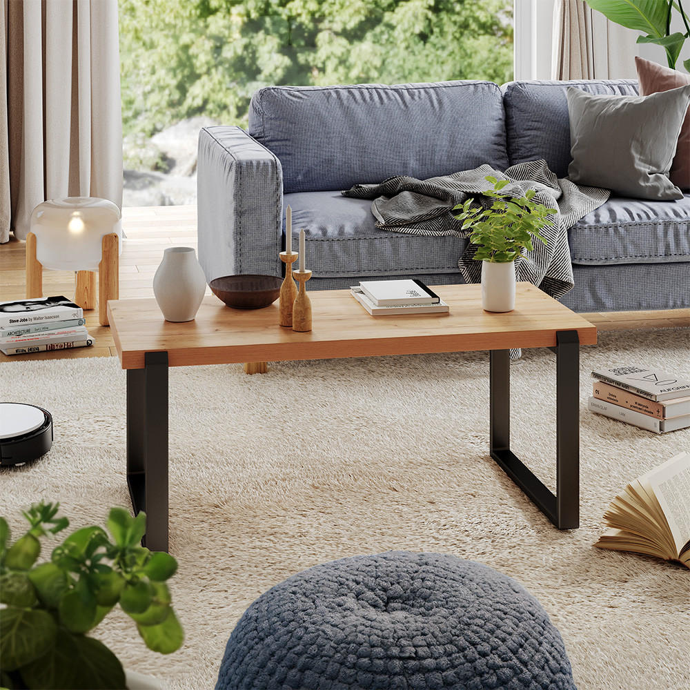 COUCHTISCH Halifax Eiche rustikal 110 x 56 cm mit Metallrahmen - Wildeiche/Schwarz, Holzwerkstoff (56/110/46cm) - Vicco